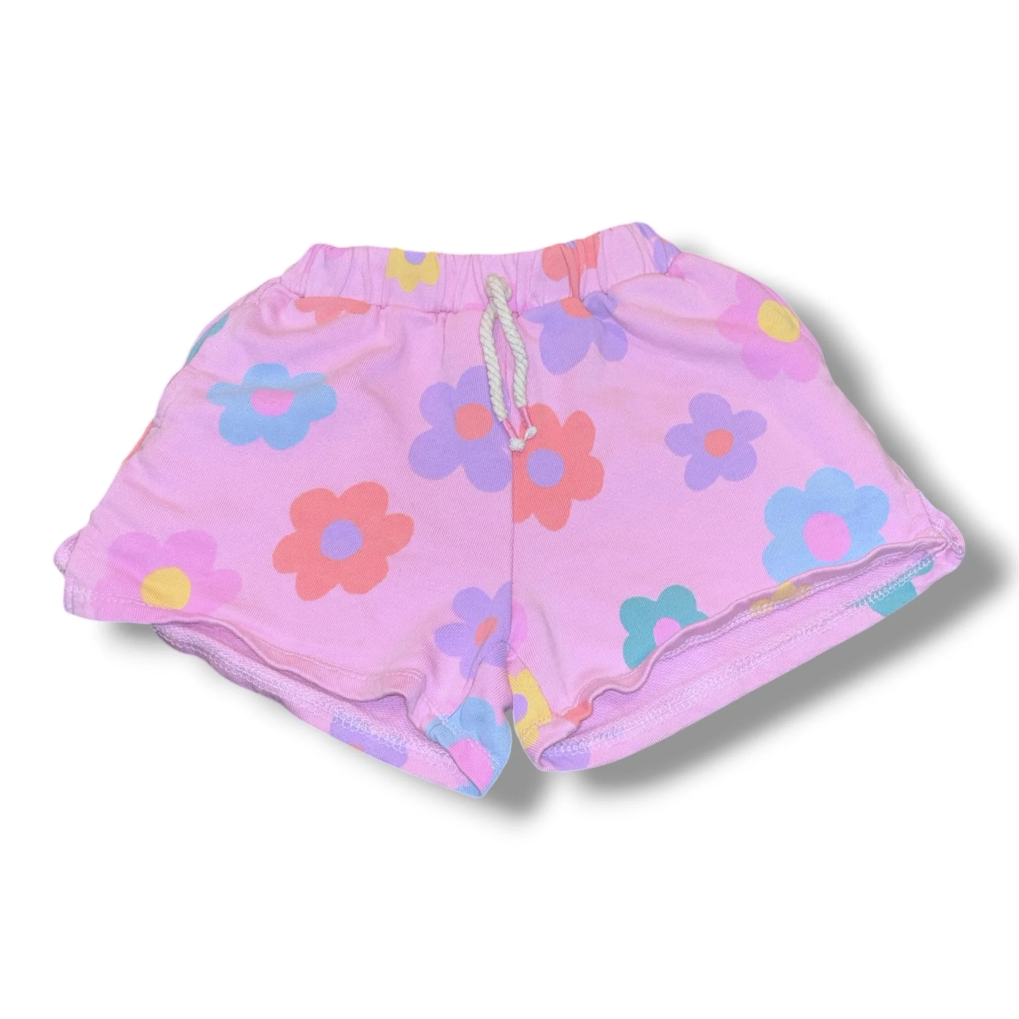 Size 5-6 Zara pink pull-on shorts w/ bright colored large flowers