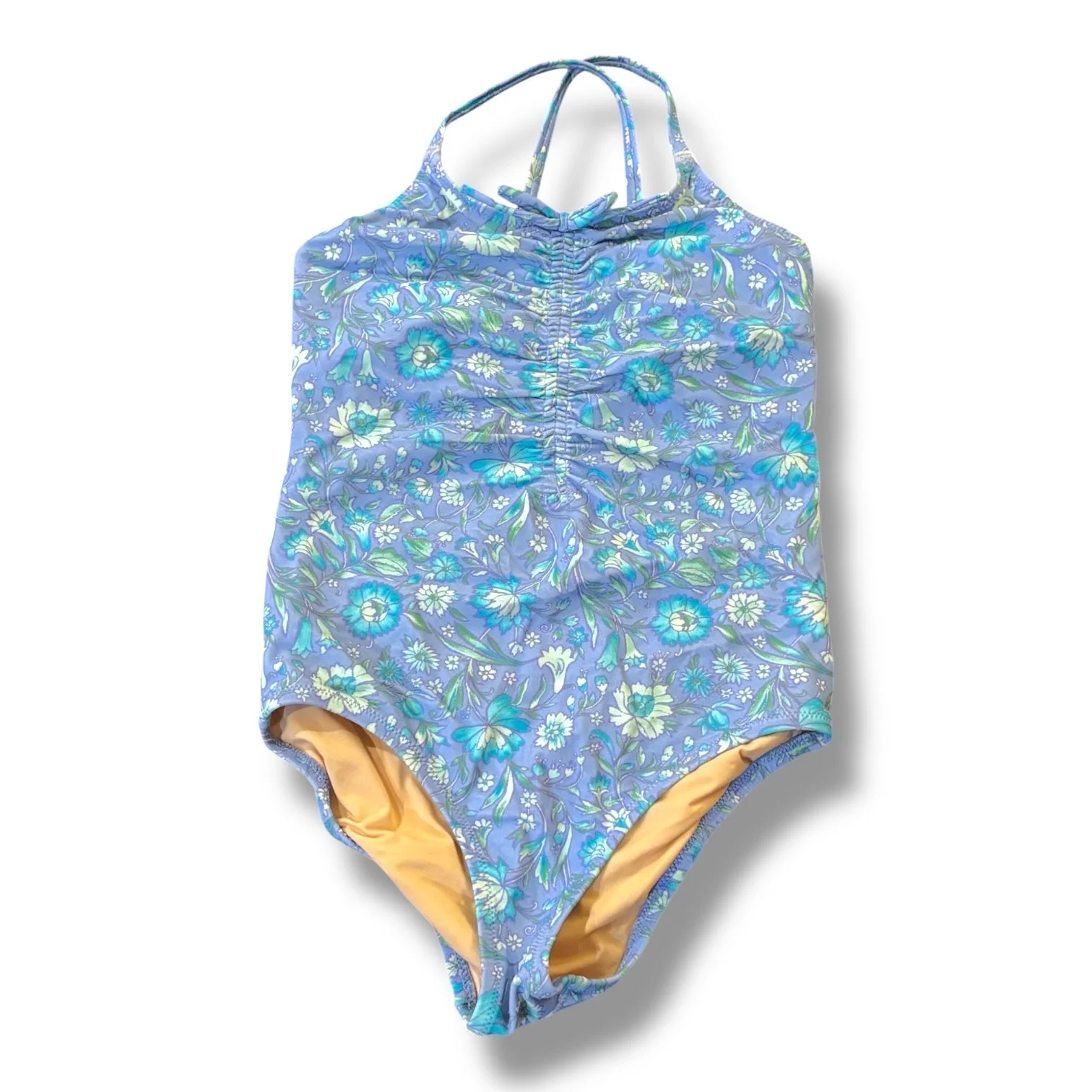 Size 8 Crewcuts periwinkle blue floral tank suit w/ ruched front