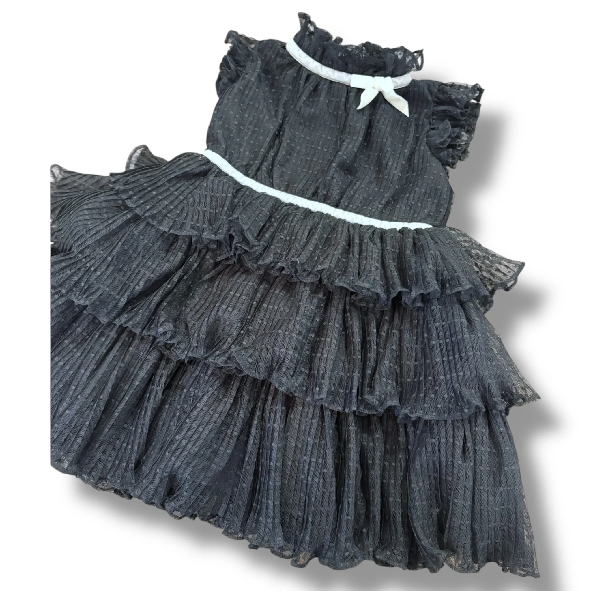 Size 4 Janie and jack black tulle dress with cream velvet trim/bows