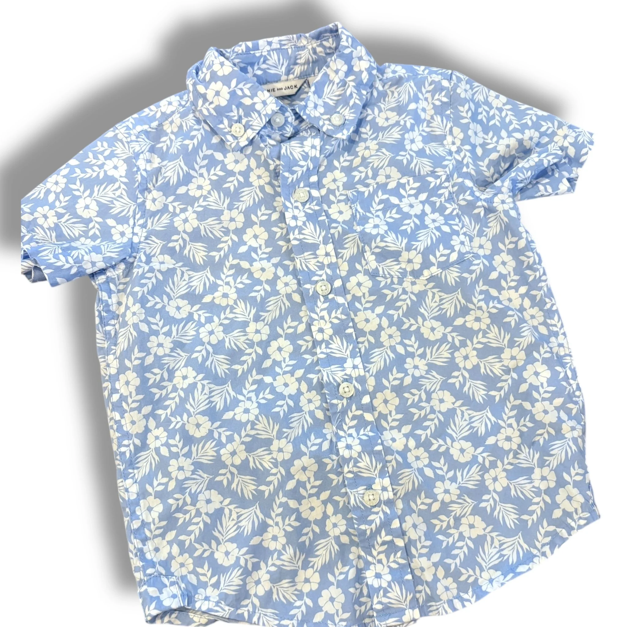 Size 2 Janie and jack blue floral short sleeve button up