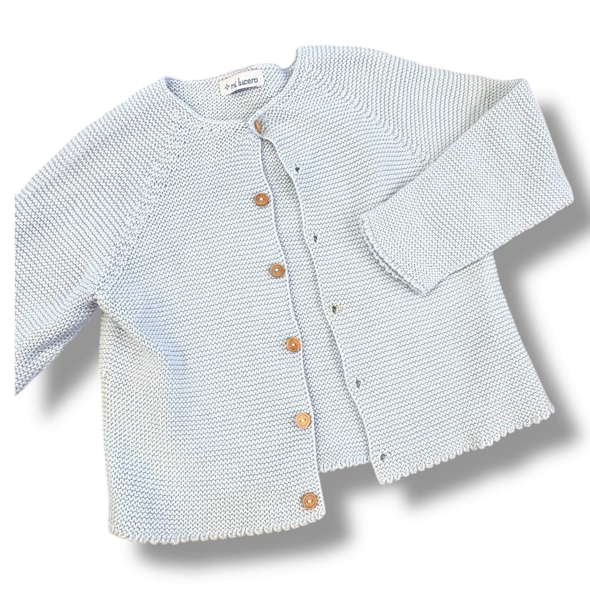 Size 4 Mi Lucero light blue sweater cardigan with wooden buttons