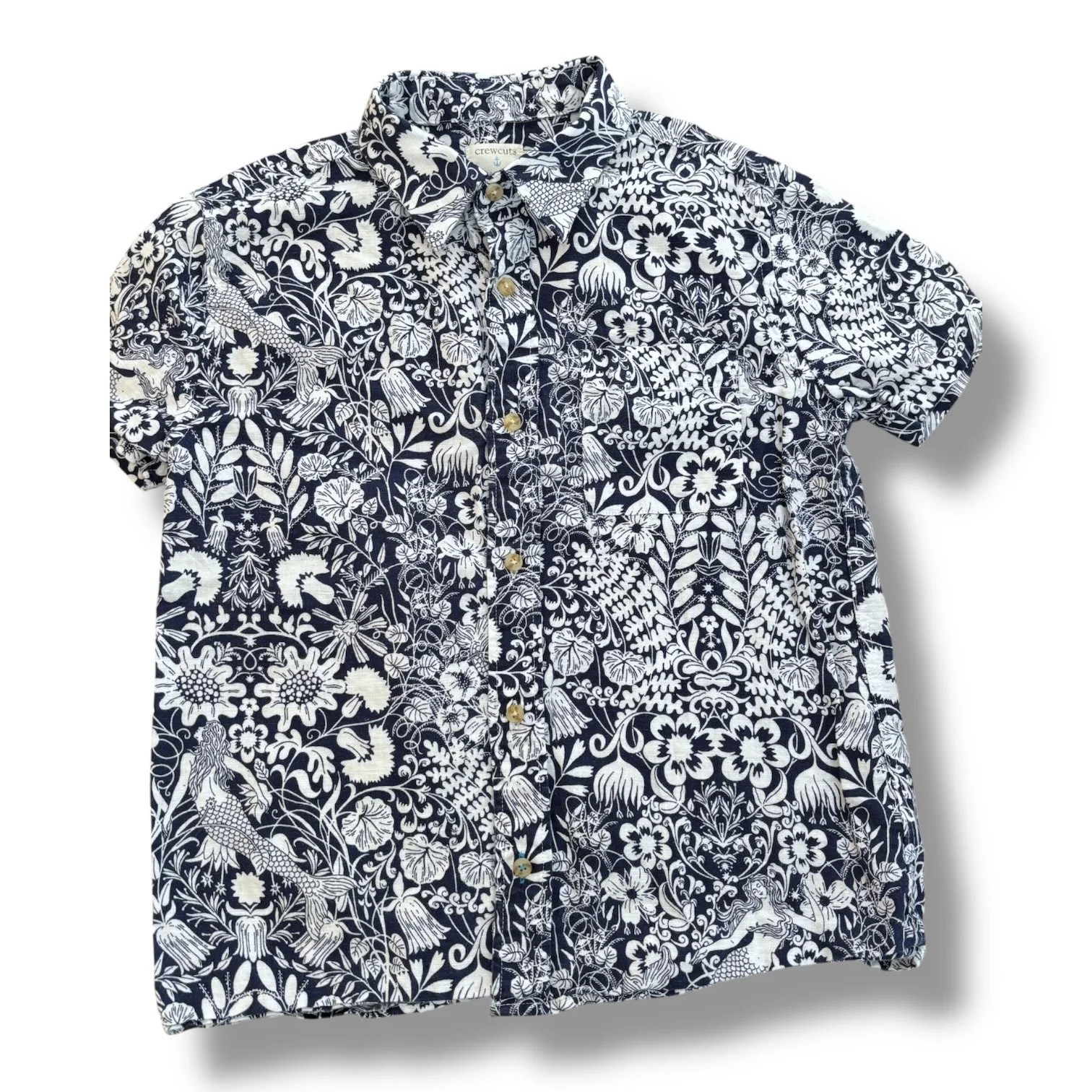 Size 8 Crewcuts navy/white floral linen shirt