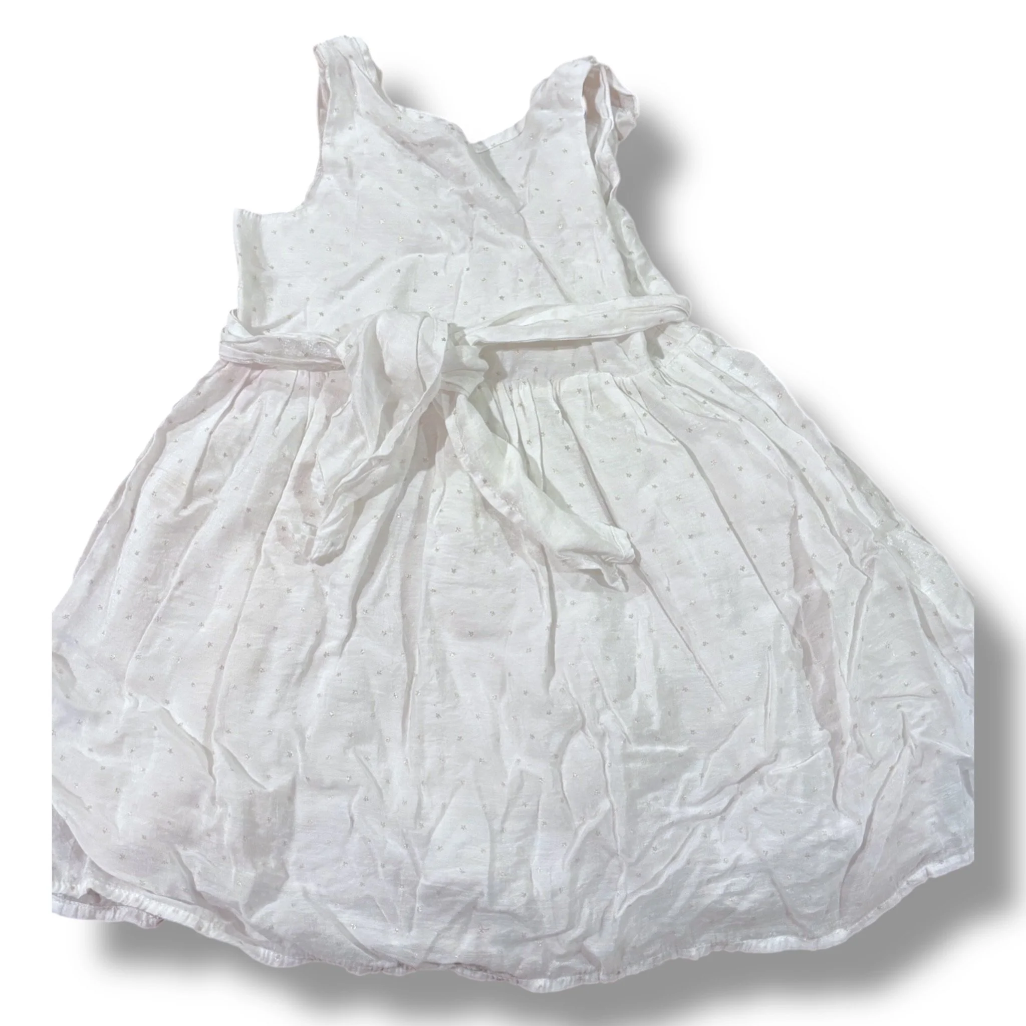 Size 4 Vignette white dress w/ tiny gold stars, bow in back