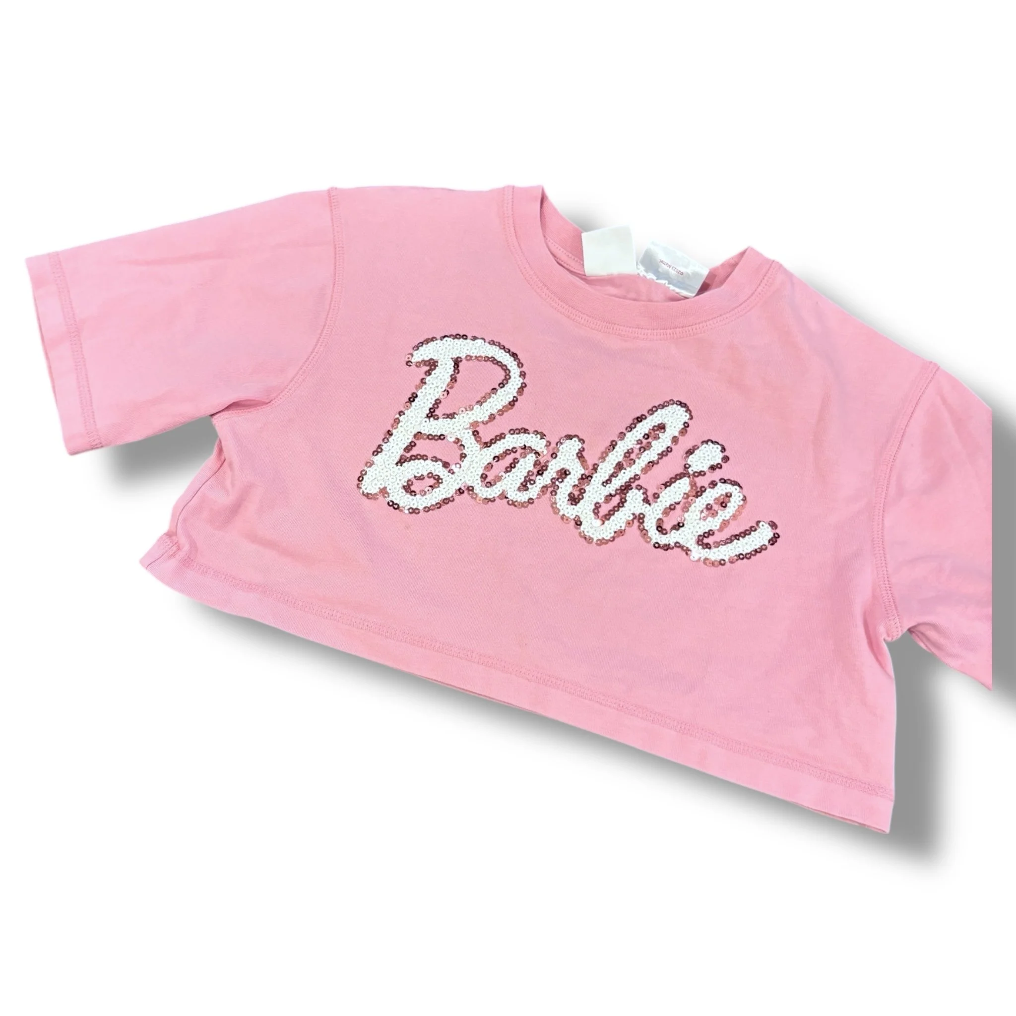 Size 9-10 Zara pink cropped barbie sequin tee