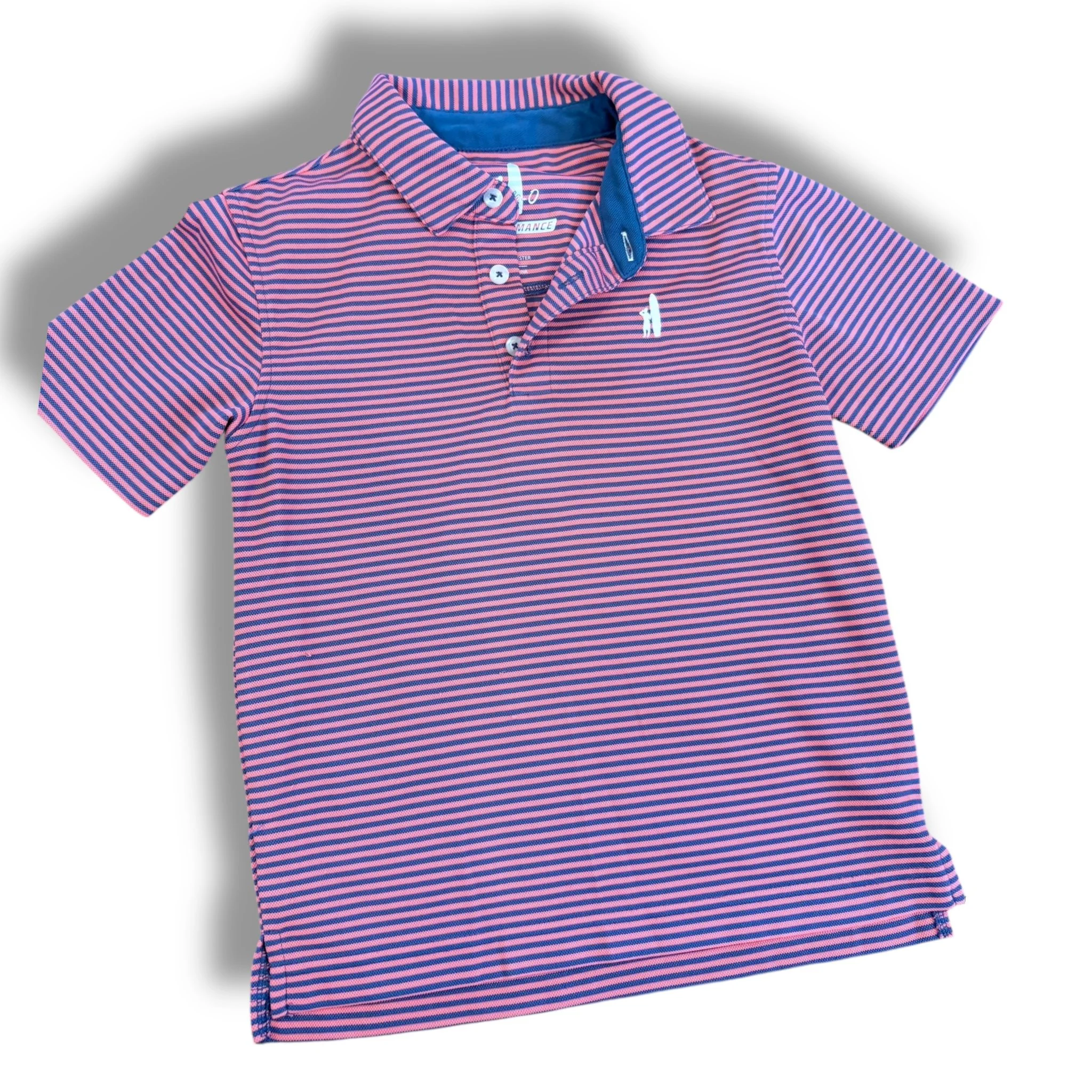 Size 6 Johnnie coral/navy stripe performance polo