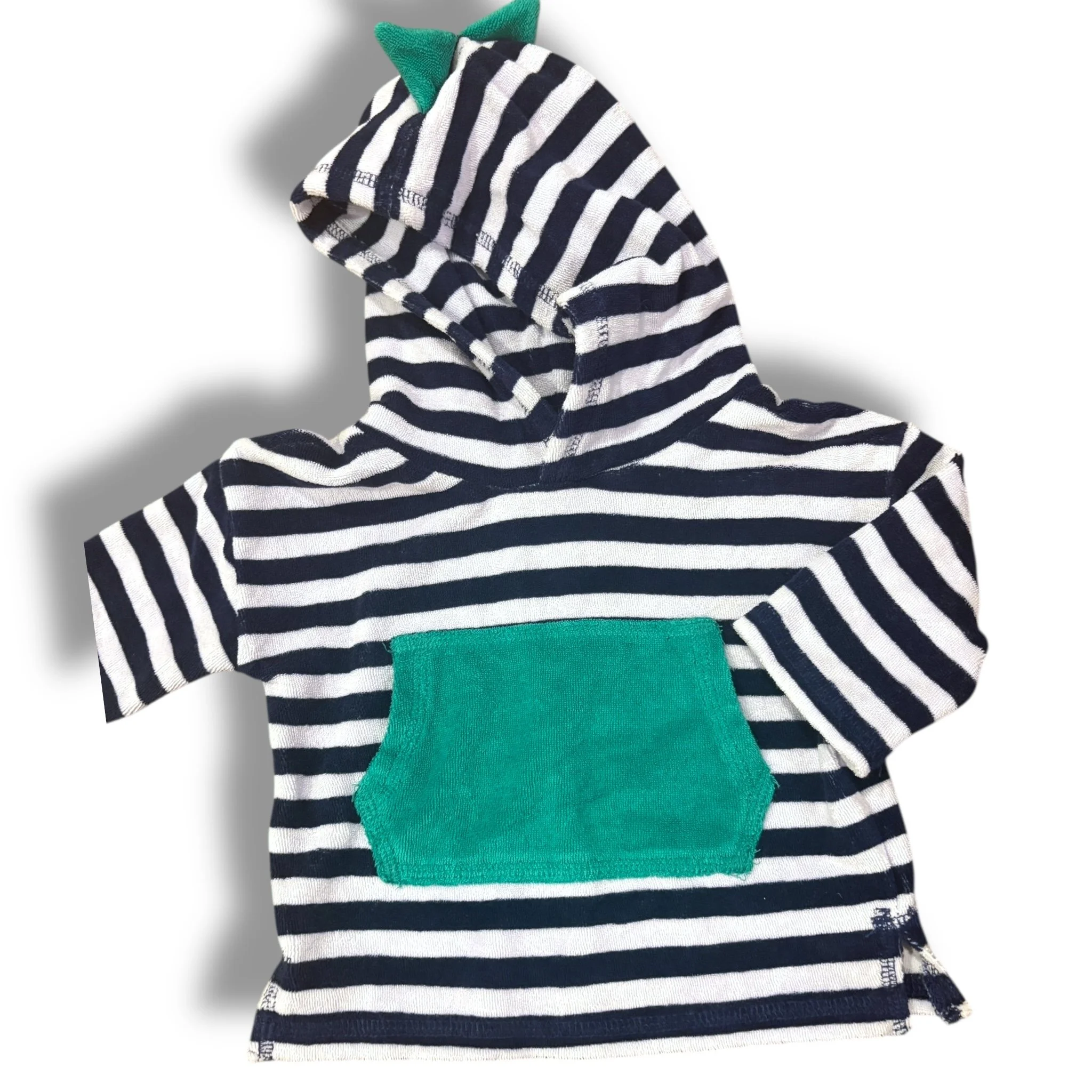 Size 3 month Tucker and tate navy/white terry pullover coverup with teal pocket, spikes on hood