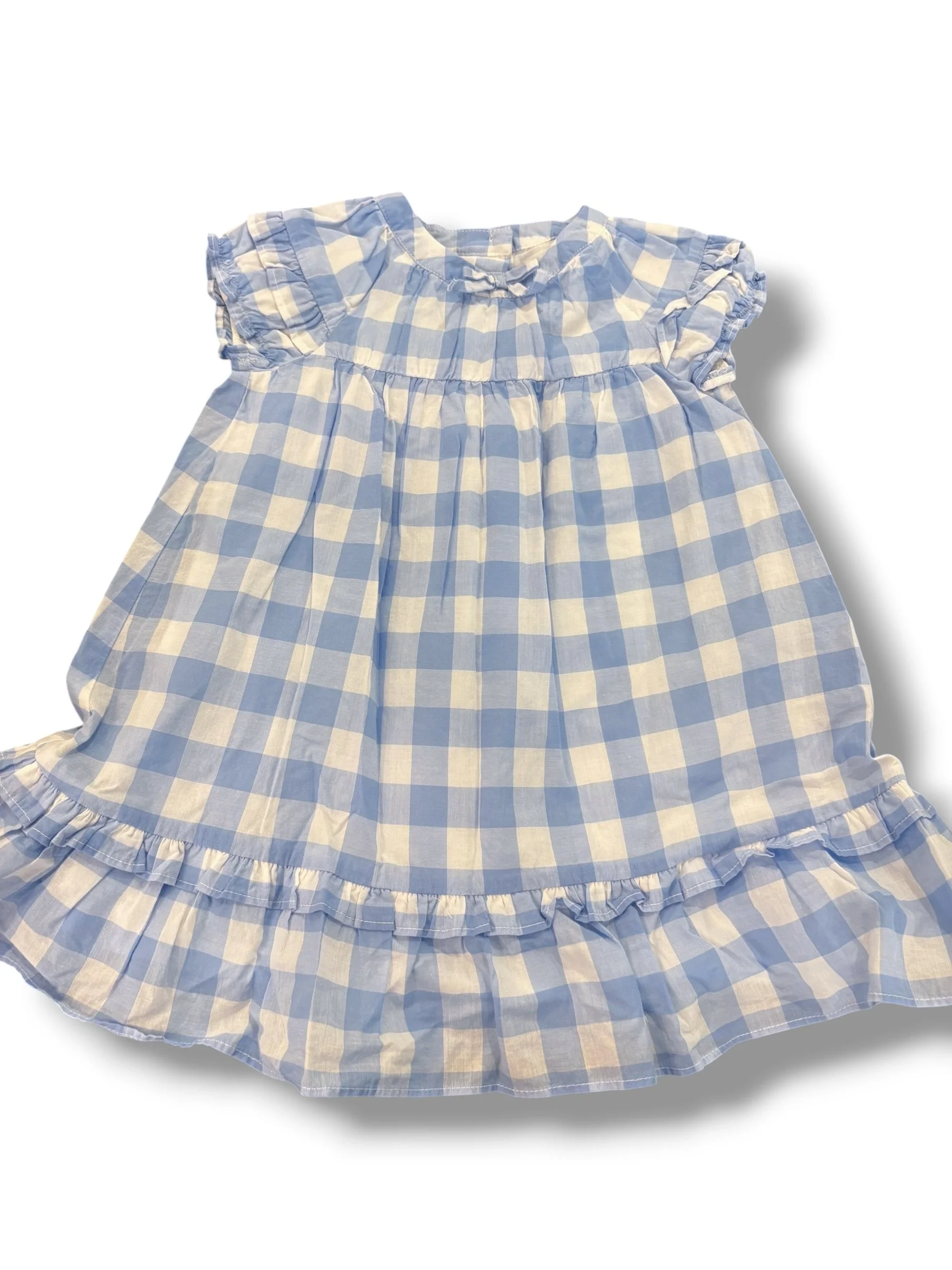 Size 18-24 month Janie and Jack blue/white gingham dress w/ small bow at neck