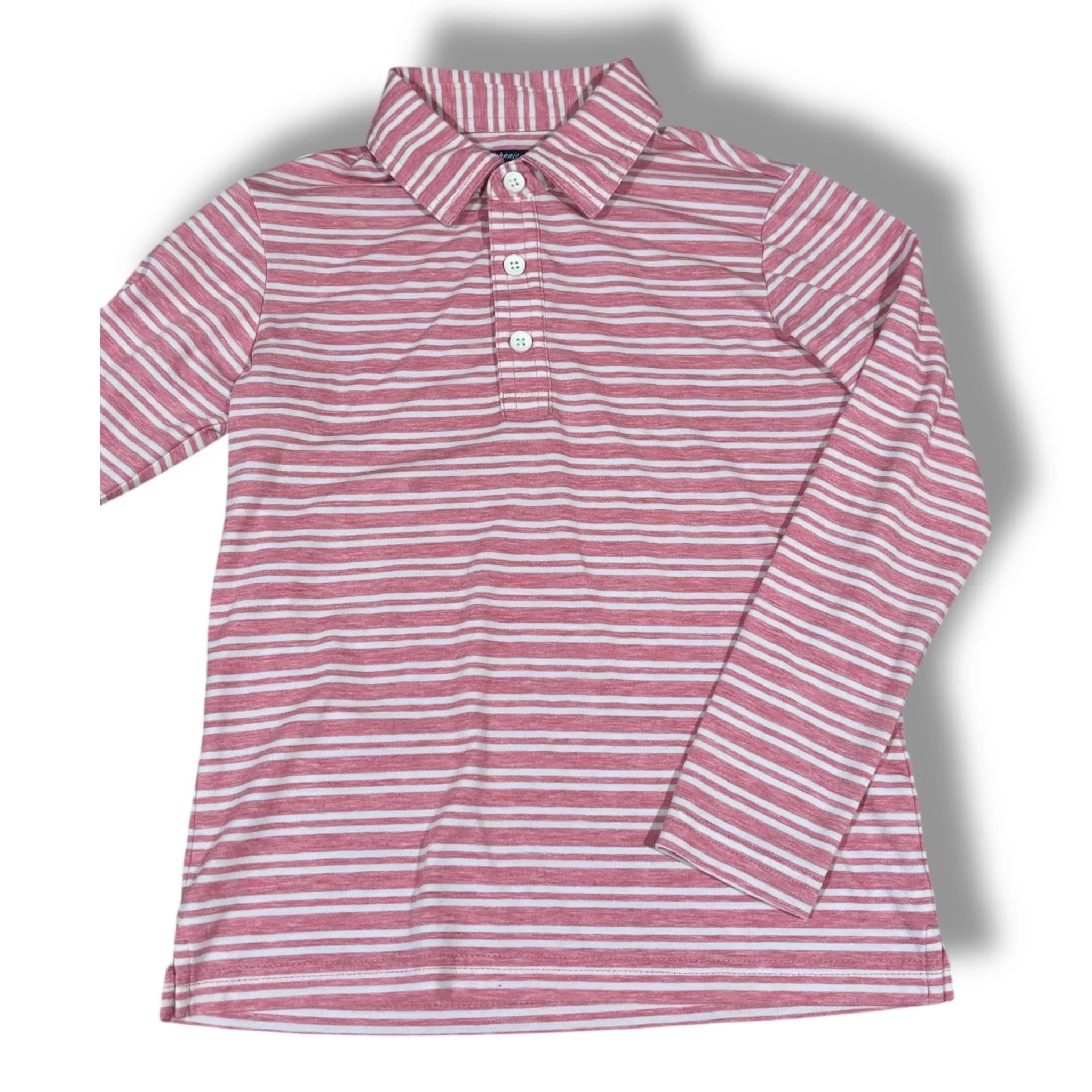 Size 6 Johnnie-O pink/white striped long-sleeve polo