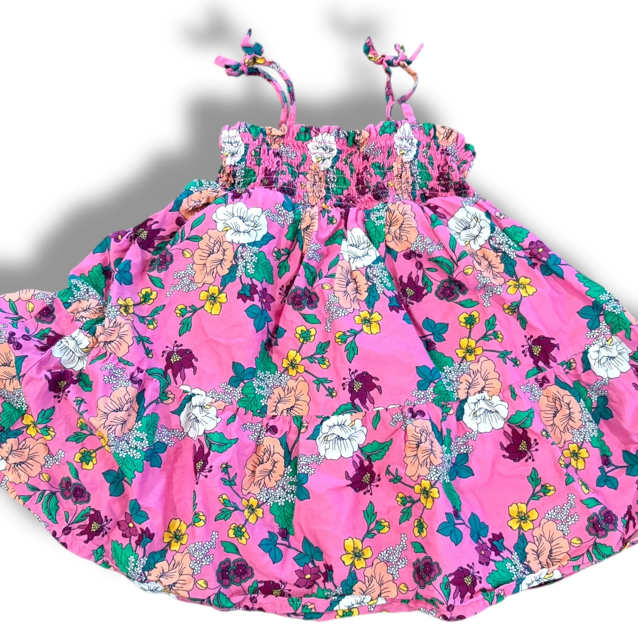 Size 2 Janie and jack pink smocked chest tank dress with orange/green/pink flowers