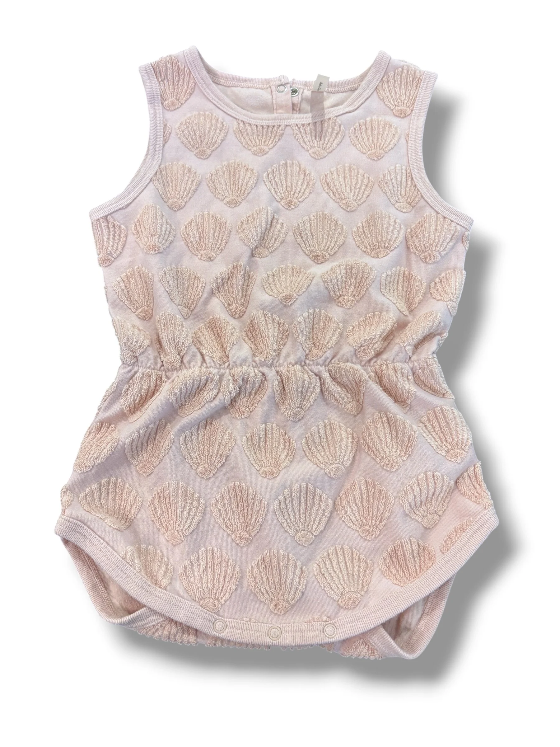 Size 18-24 month Rylee + Cru dusty pink romper w/ terry cloth seashells