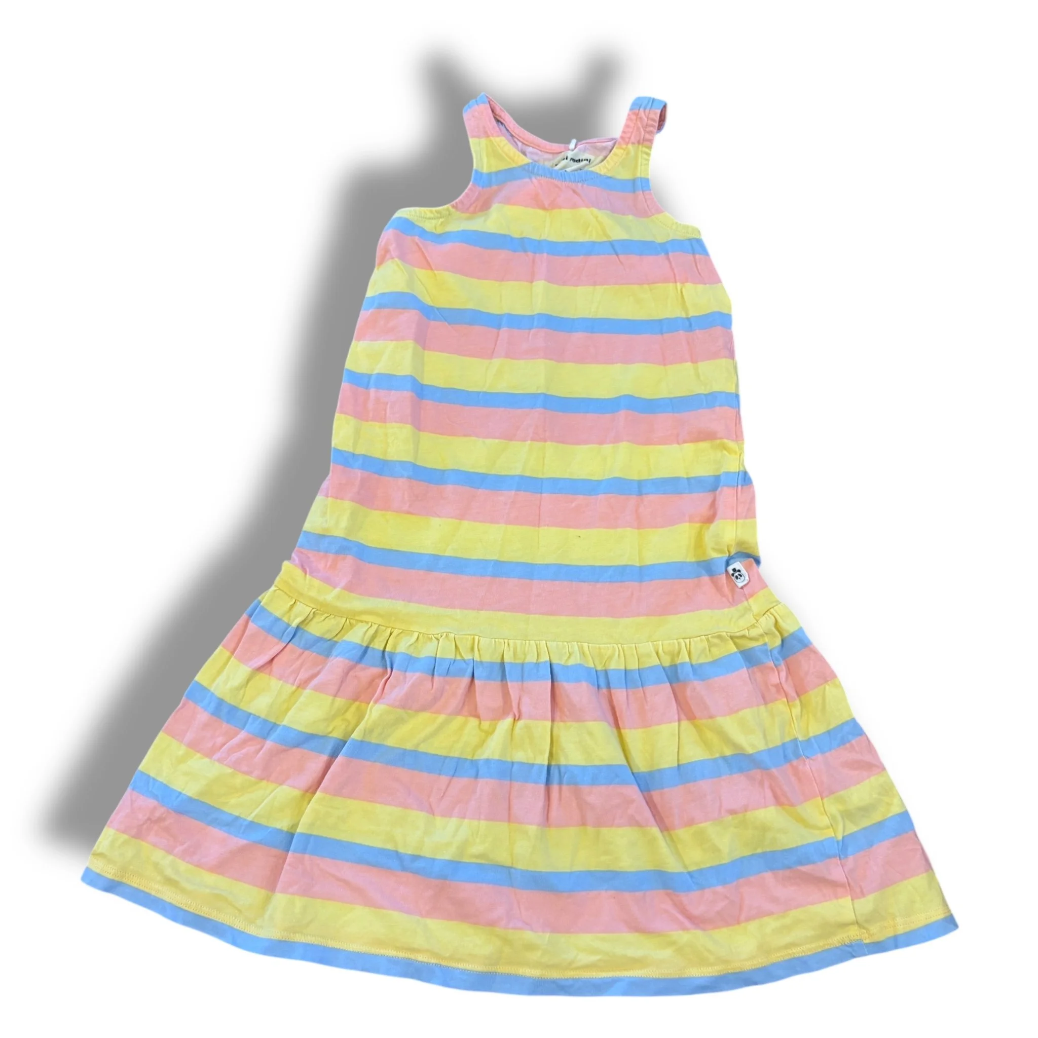 Size 3-5 Mini Rodini peach/blue/yellow stripe tank dress