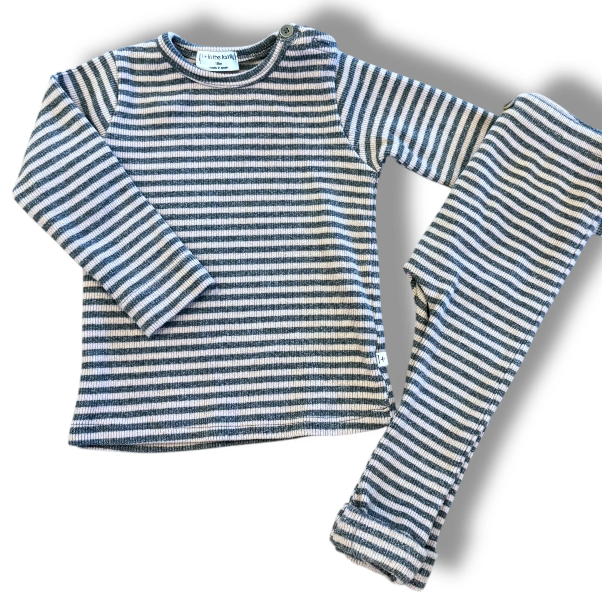 Size 18 month 1 in the family- blush pink/grey stripe ribbed set