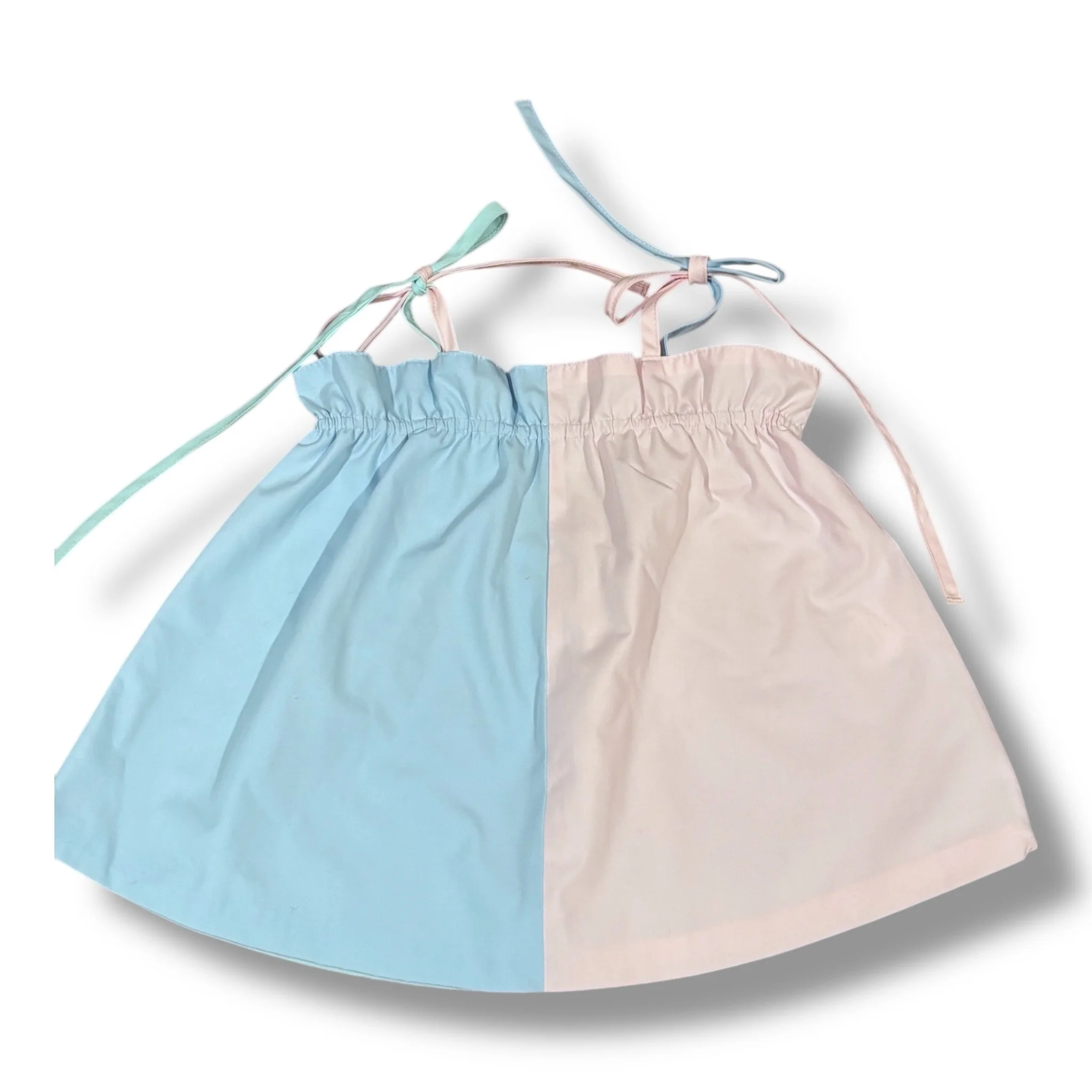 Size 3T TBBC pastel panel swing top - pink/blue front, green/blue back, tie shoulders