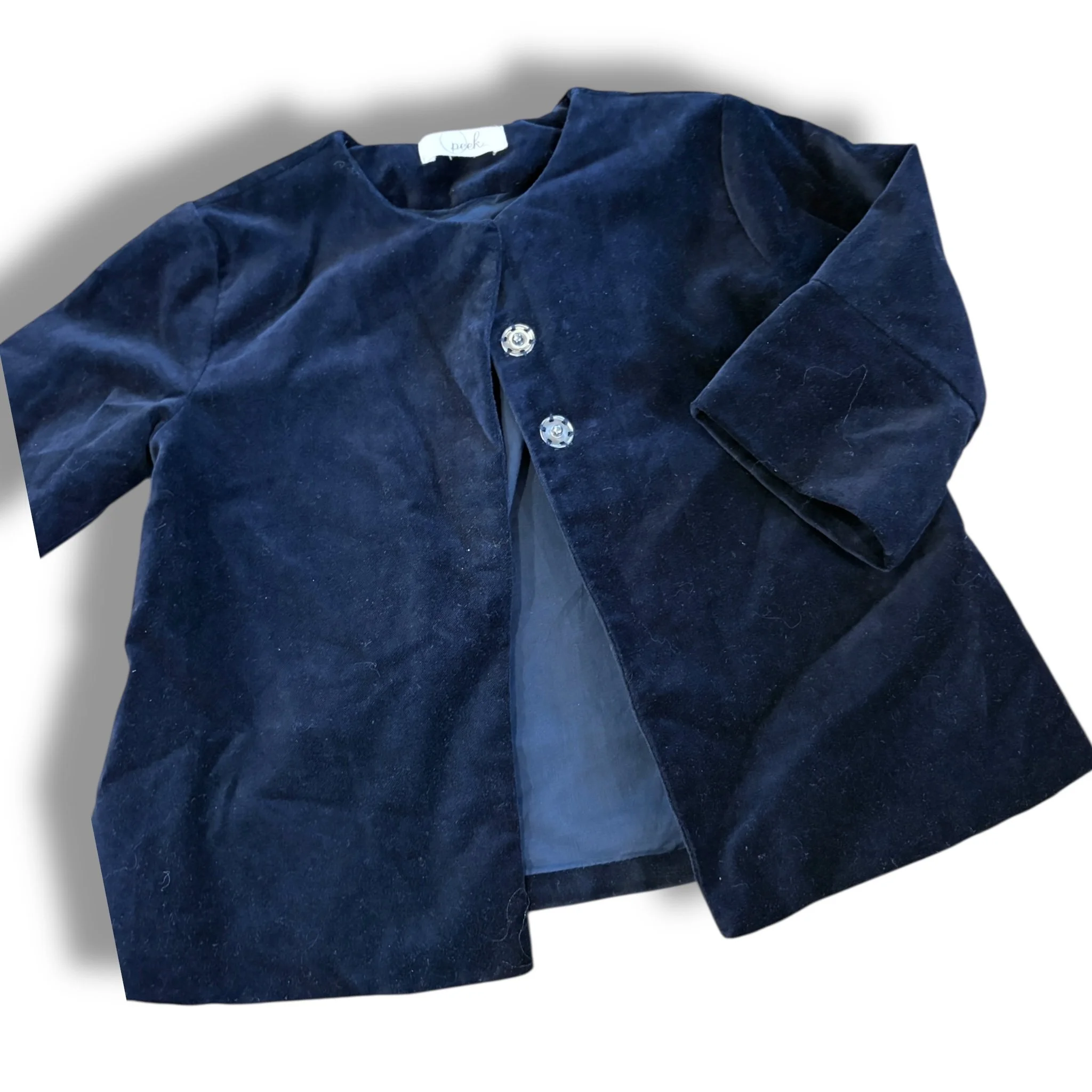 Size 3 Peek navy velvet snap up coat, tag missing