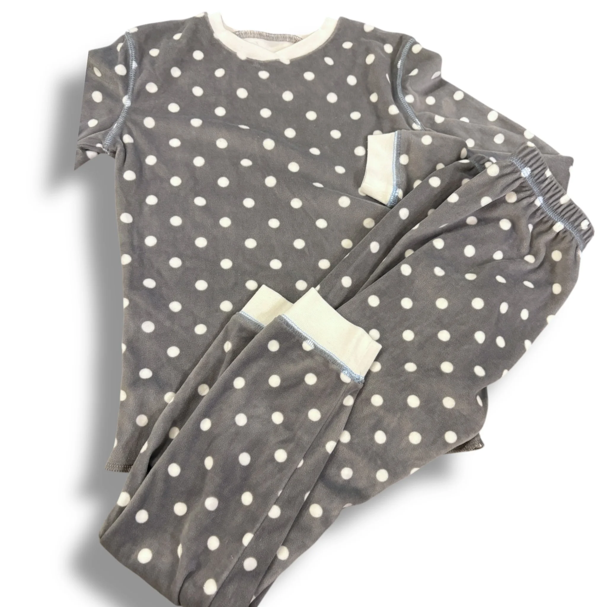 Size 10 PJ salvage grey, white polka dot velour pajamas