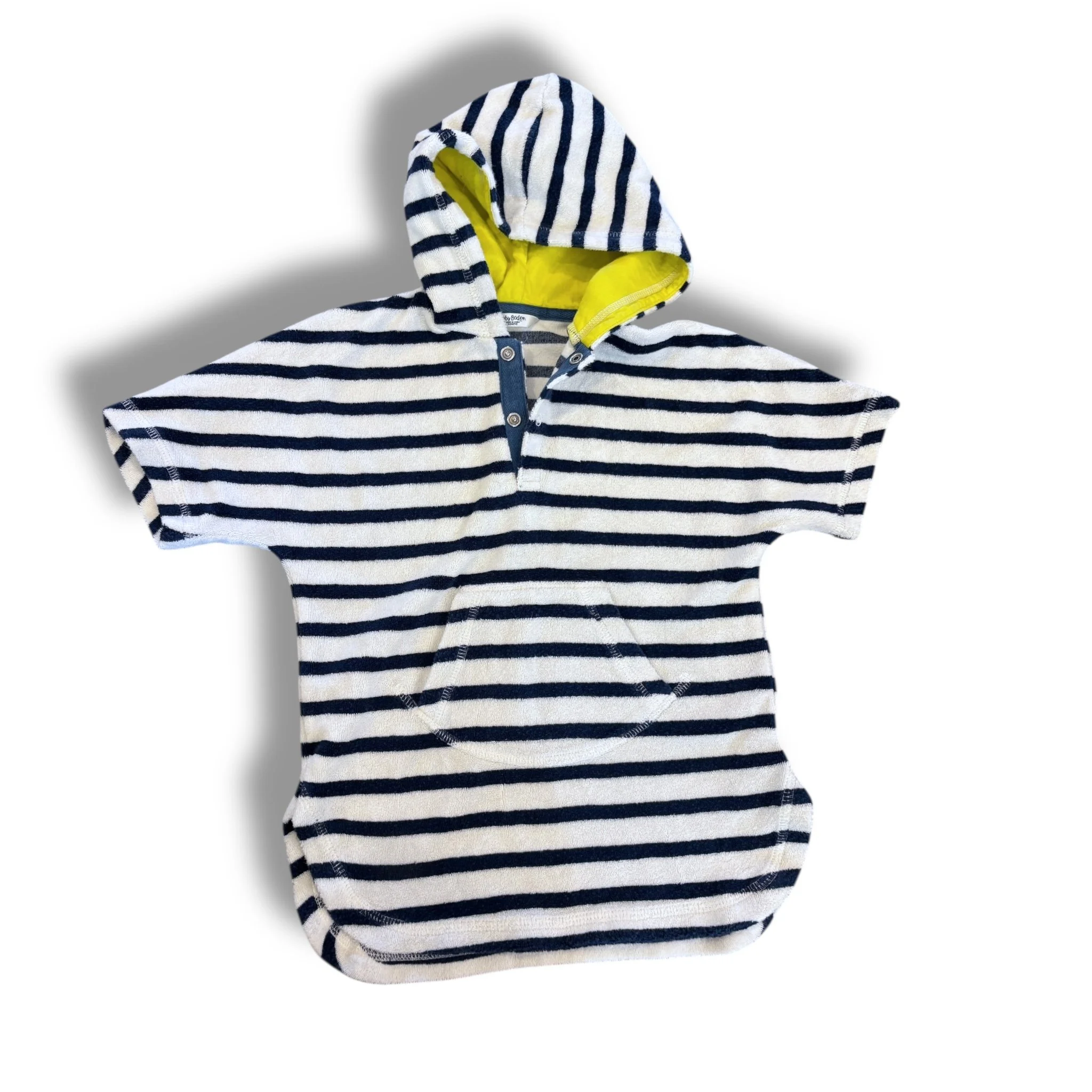 Size 18-24 month boden navy/white terry coverup with hood, yellow lining