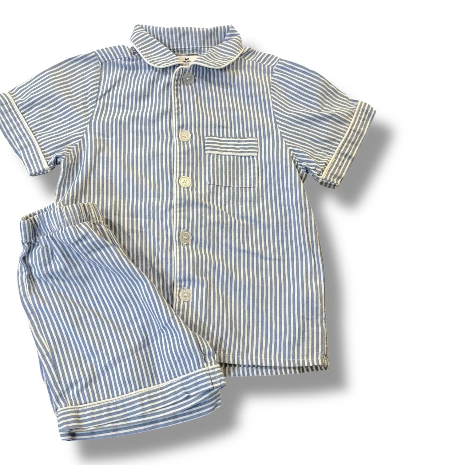 Size 4 Petite Plume blue/white striped short-sleeve pajama set
