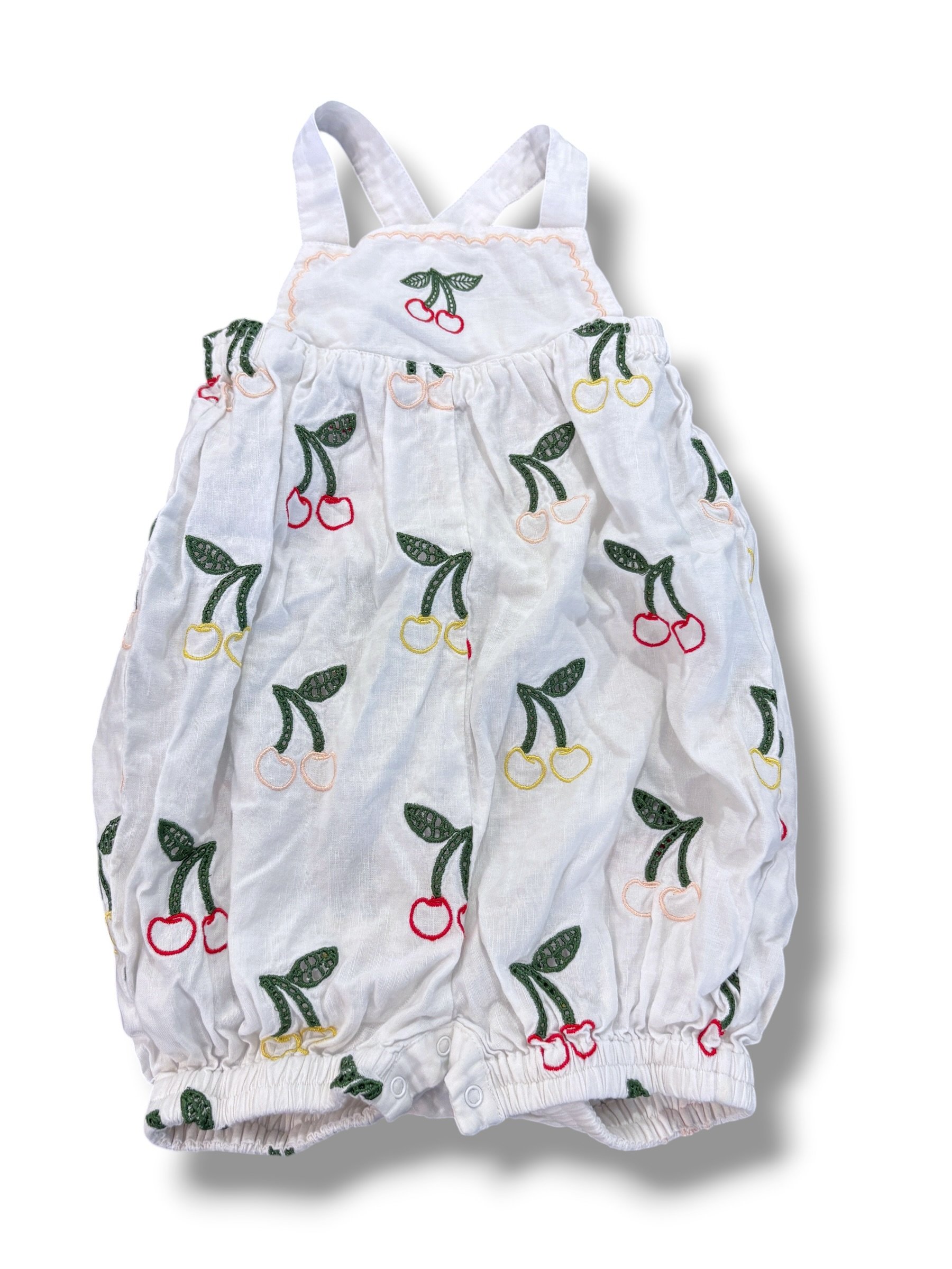Size 24 month Stella McCartney white linen bubble w/ embroidered red/yellow cherries