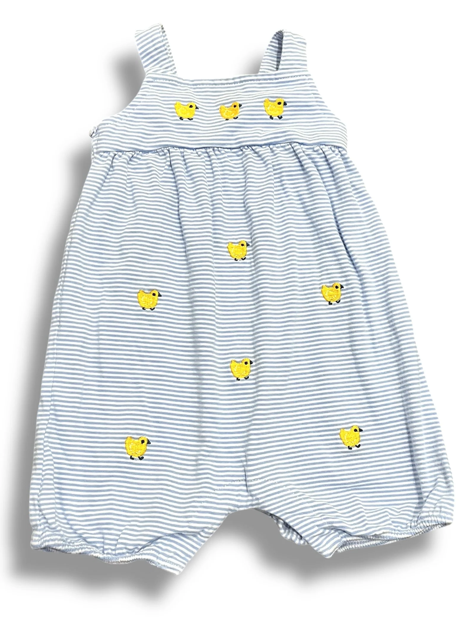 Size 6-12 month John Lewis blue/white stripe romper with ducks