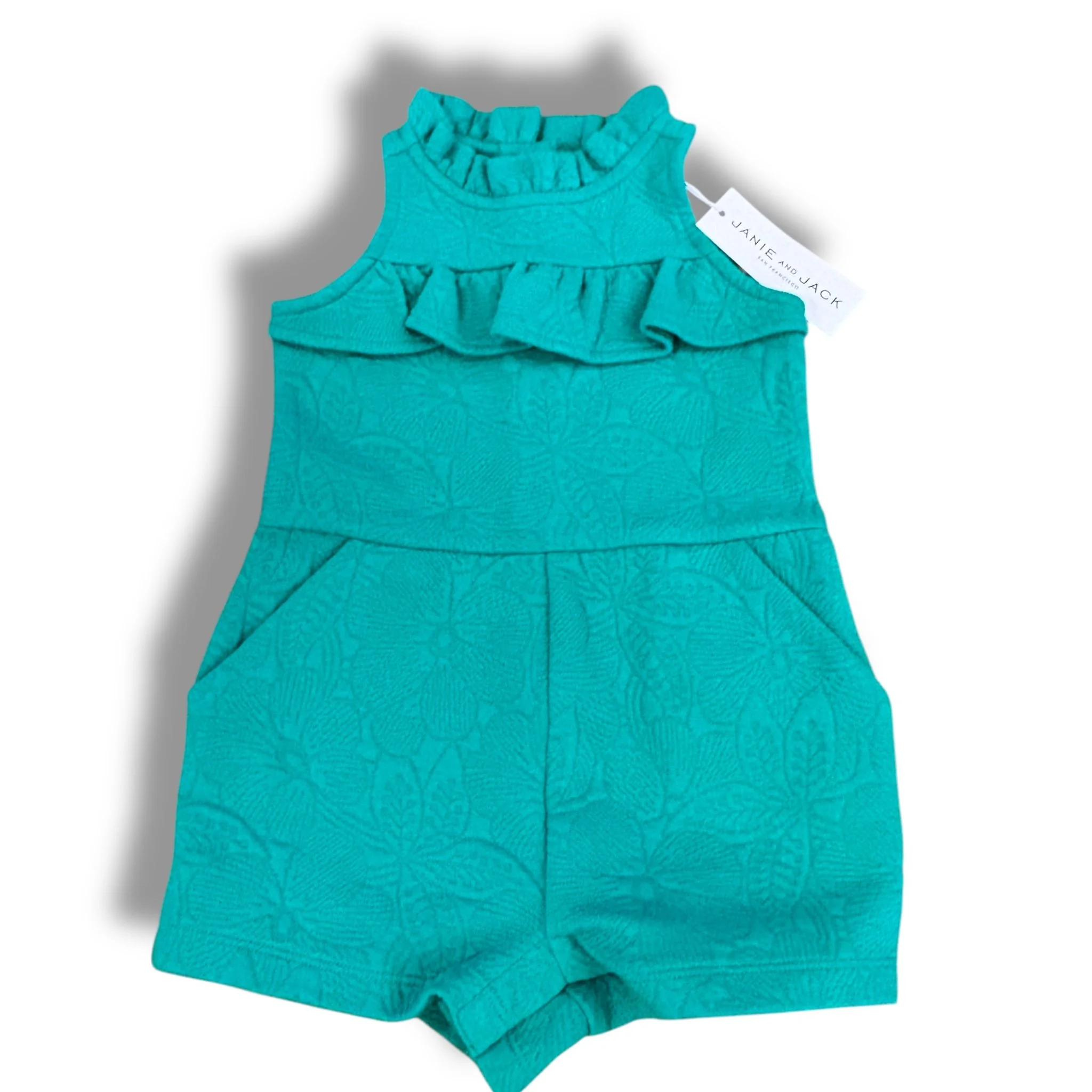 Size 12-18 month Janie and jack green textured romper NWT