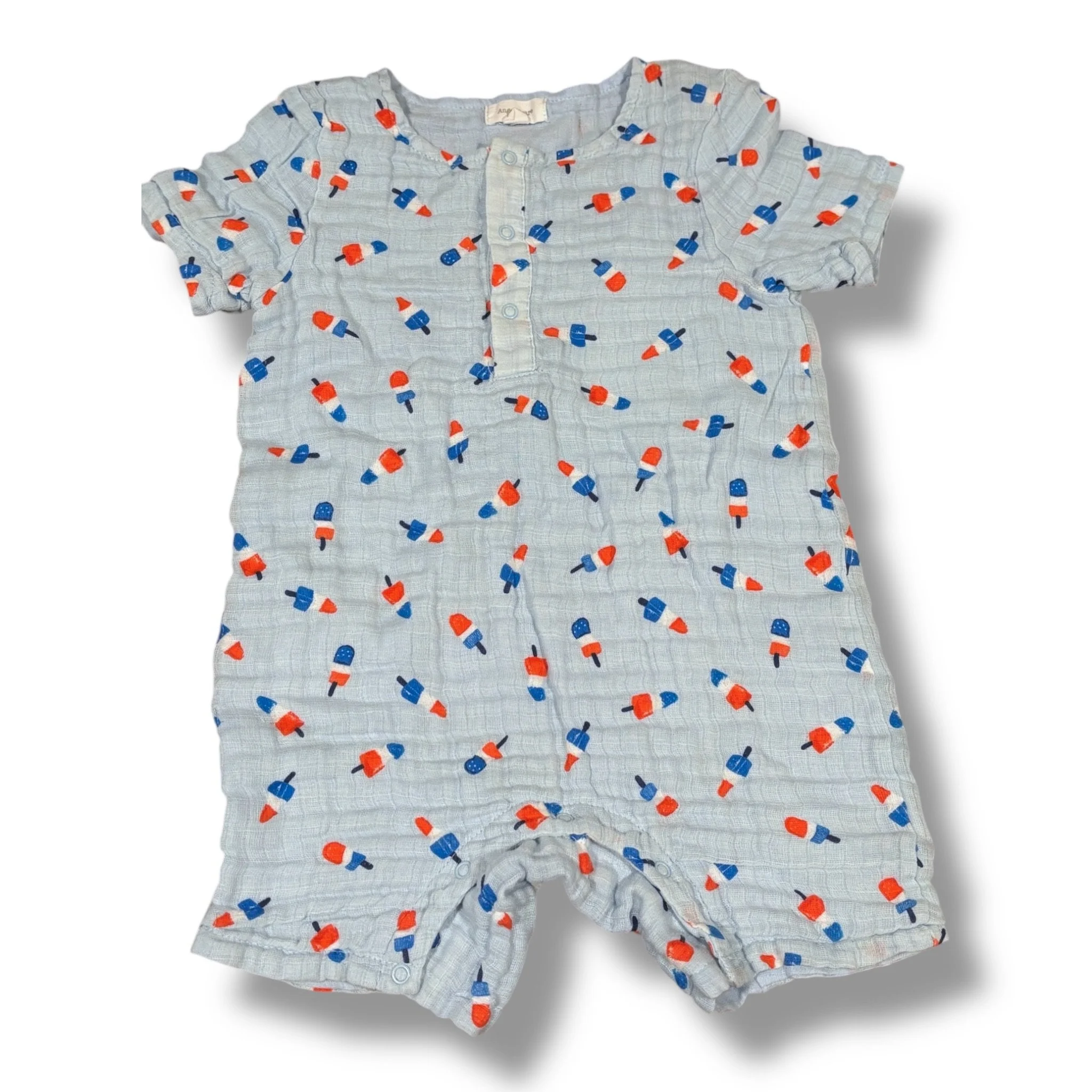 Size 18-24 month Angel Dear light blue gauze romper w/ bomb pops