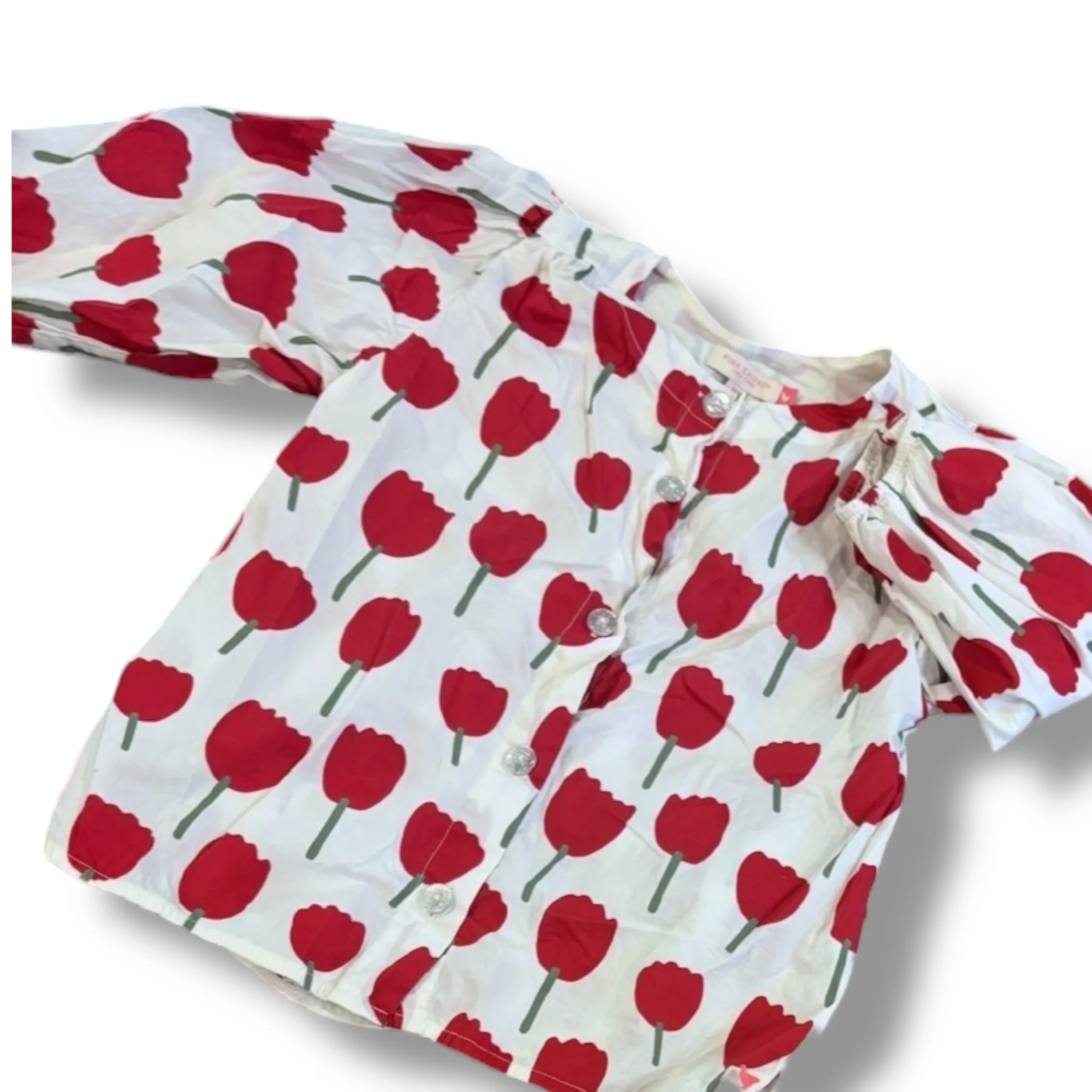 Size 6-12 month Pink chicken red tulip dress and bloomers