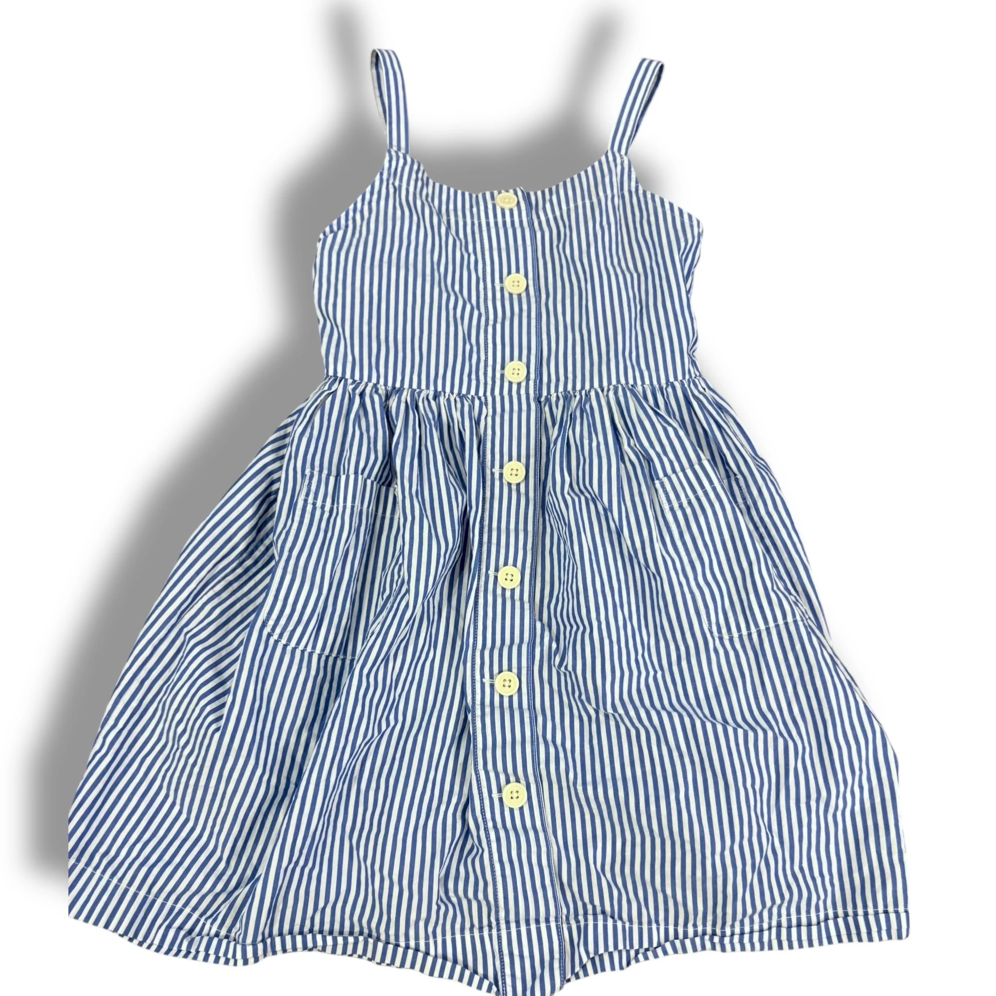 Size 7 Crewcuts blue/white stripe tank dress, white button up