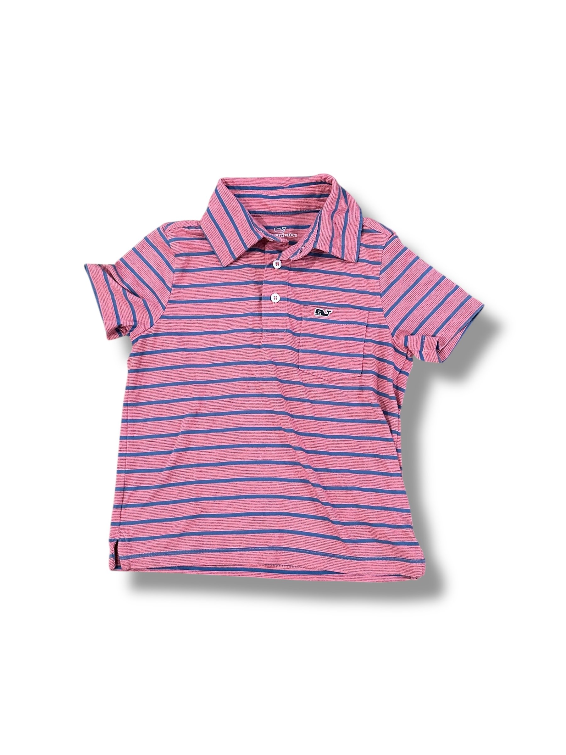 Size 6 Vineyard Vines red and navy stripe short sleeve polo with pocket