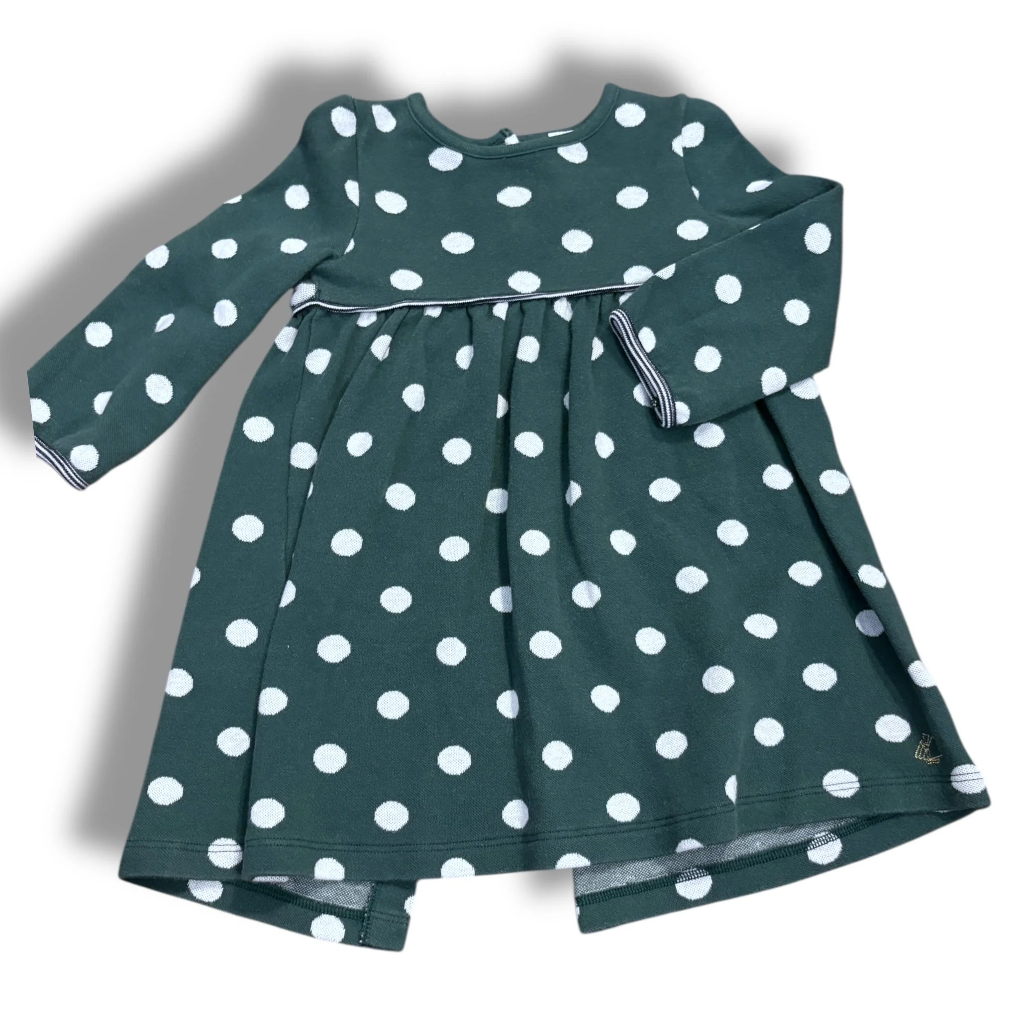 Size 18 month petit bateau green/white polka dot long sleeve knit dress