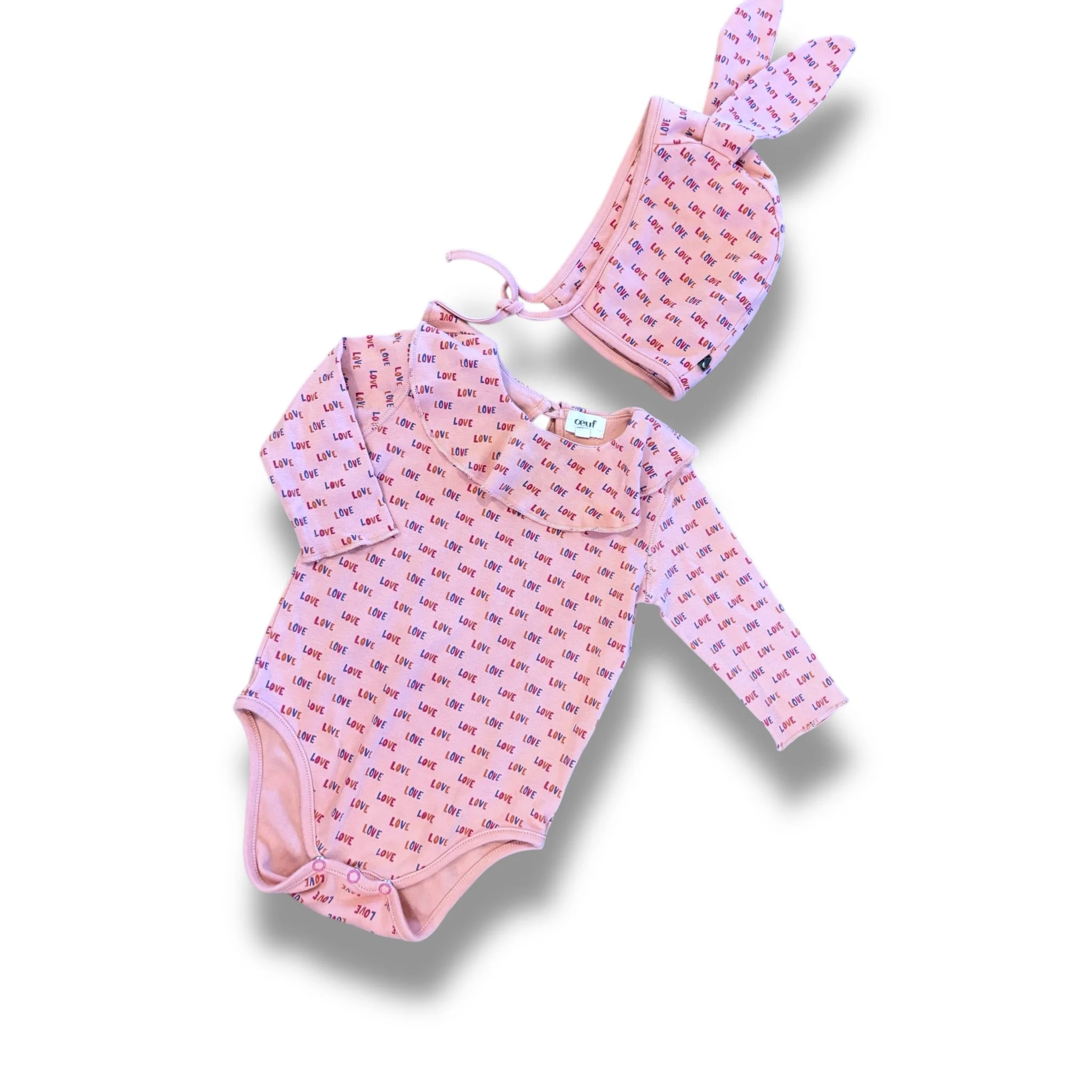 Size 12-18 month Oeuf dusty pink onesie with collar and hat- LOVE