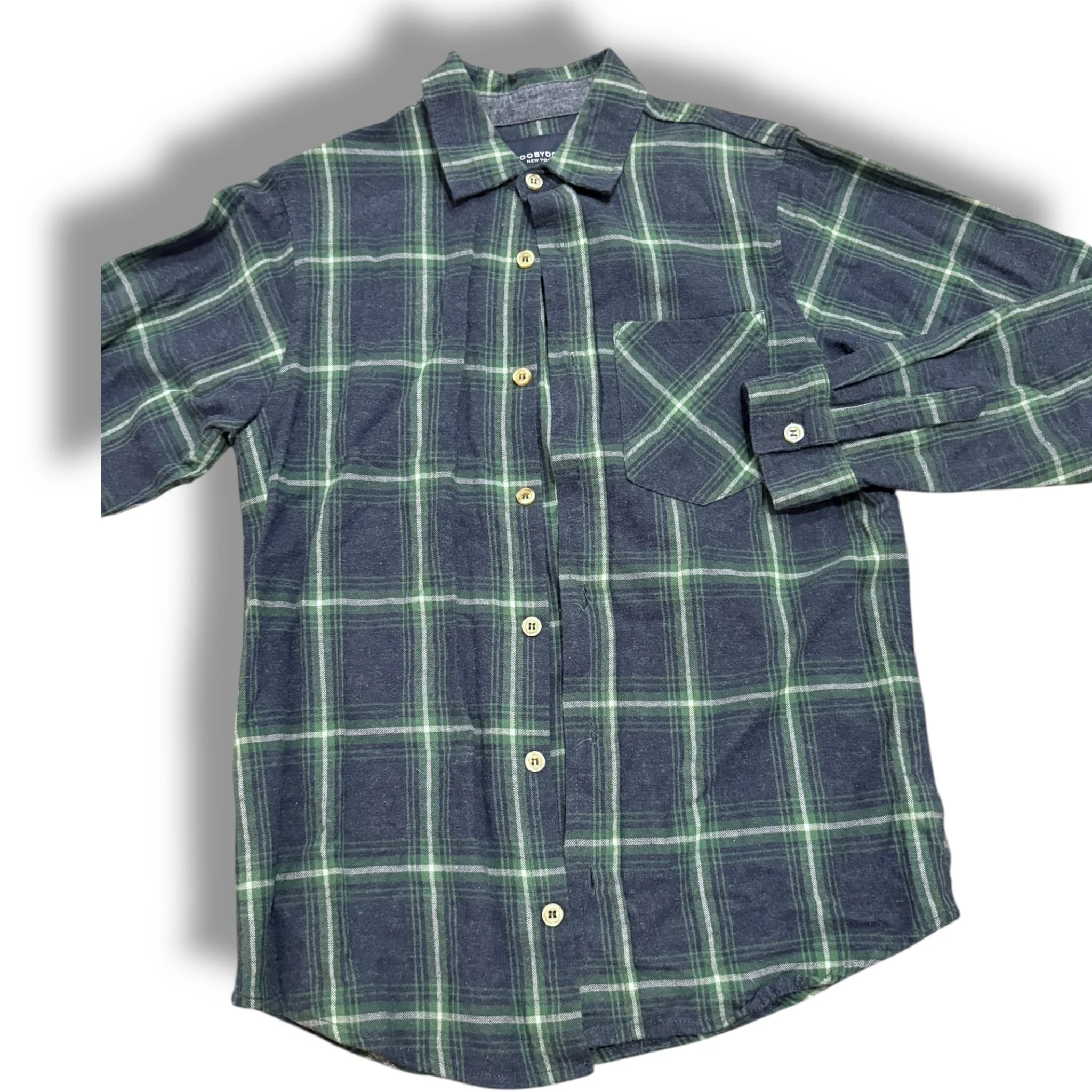 SIze 10 Tooby doo navy/green/white plaid button up
