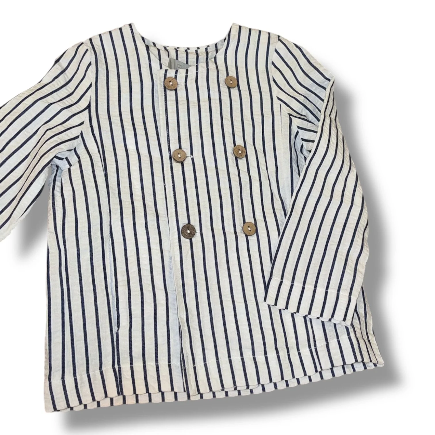 Size 3 Bace Collection navy/white wide striped blazer w/ wooden buttons NWT