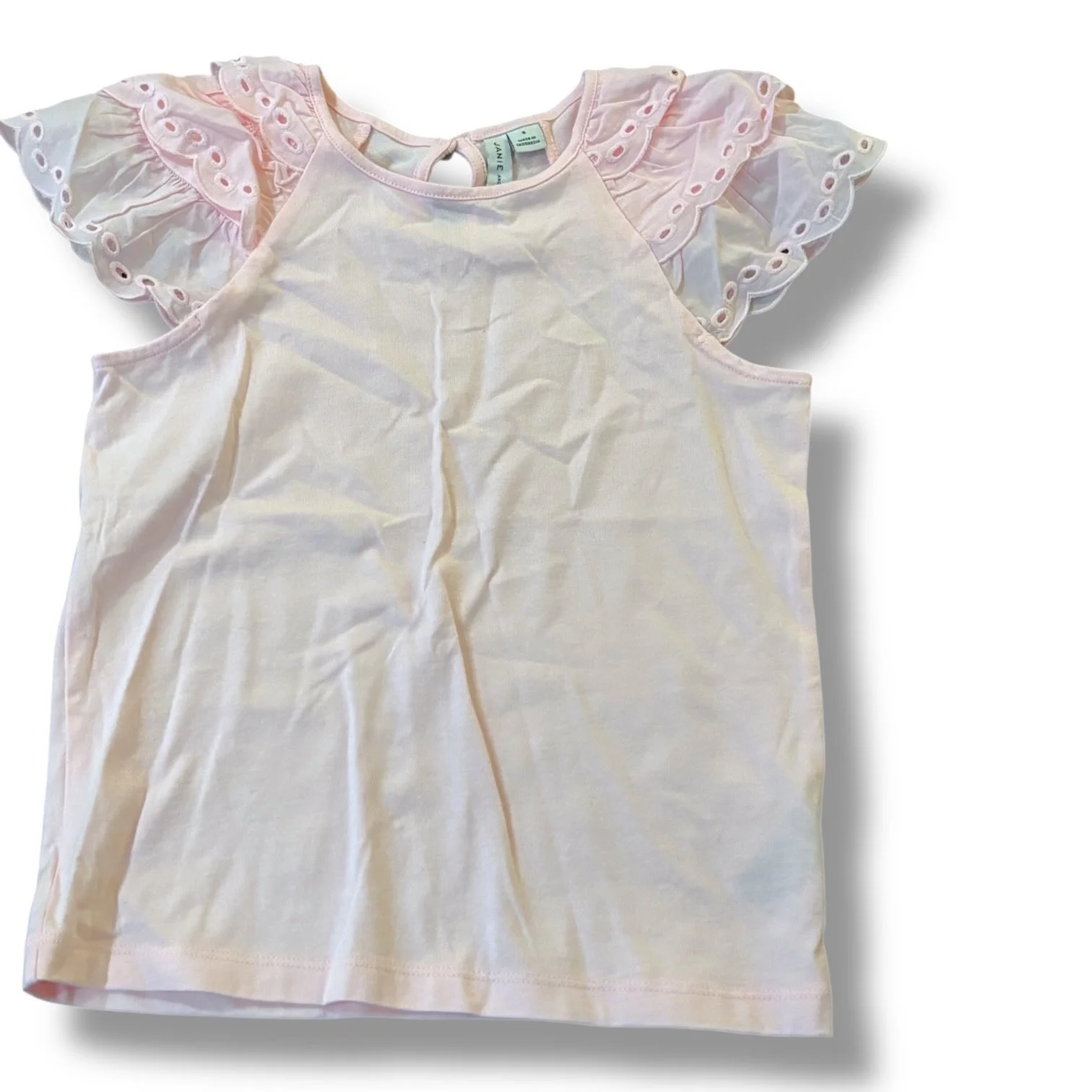 Size 8 Janie and Jack light pink sleeveless shirt w/ eyelet sleeves