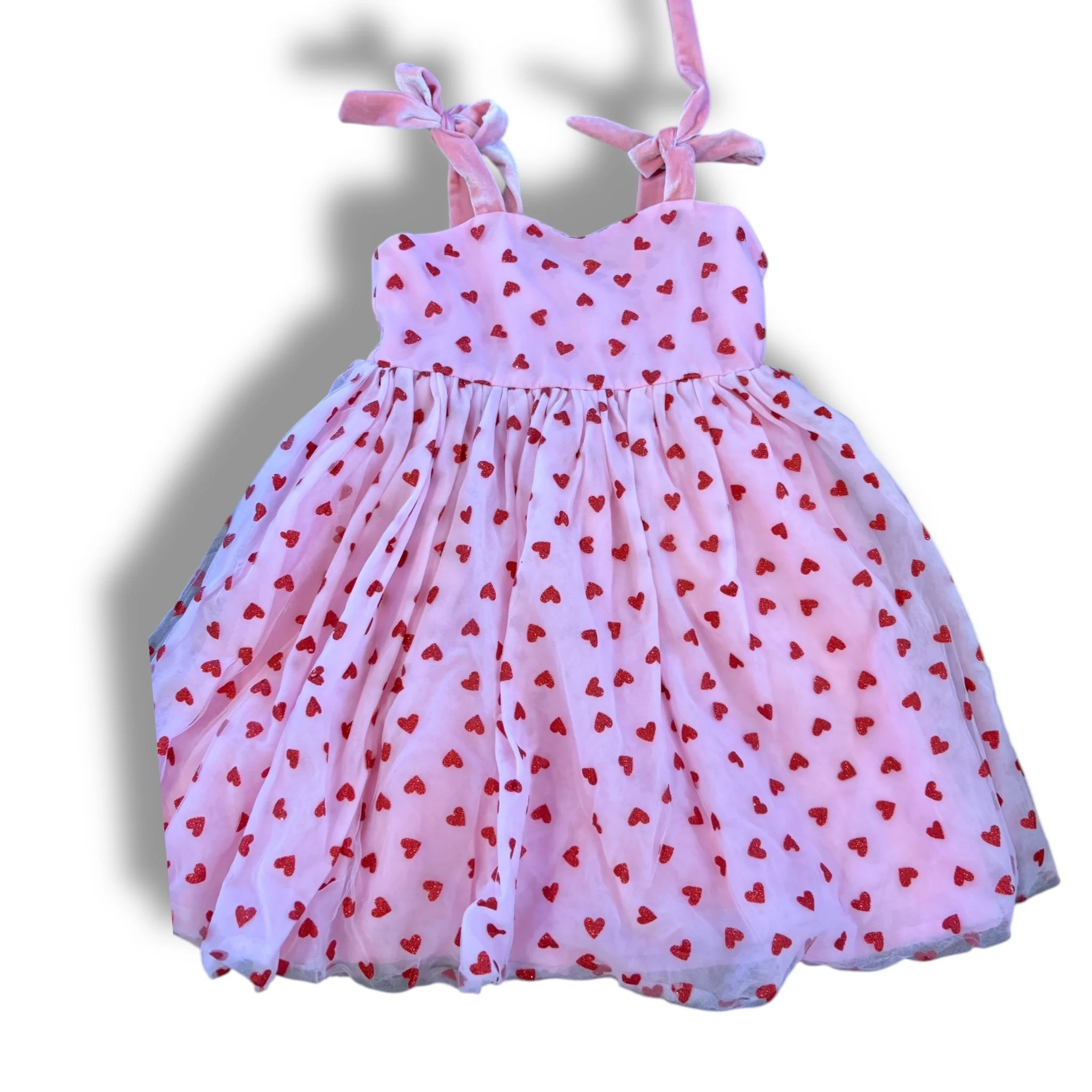 Size 6 lola and the boys pink tulle dress with sparkle red hearts