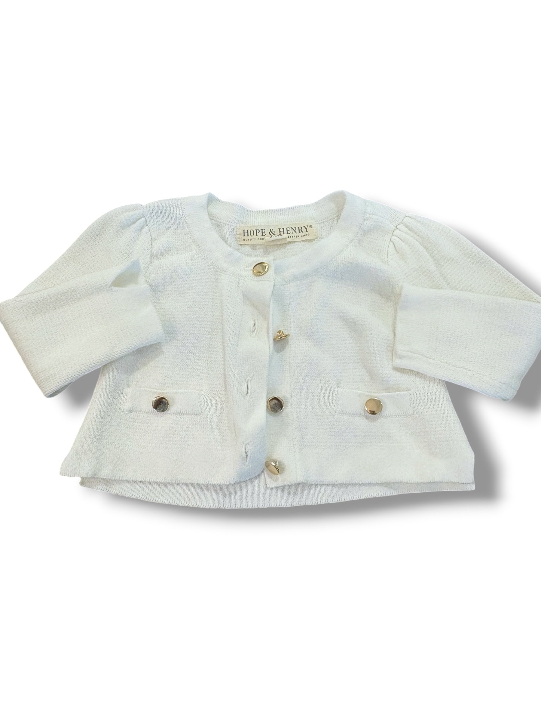 Size 3-6 month Hope & Henry white sweater w/ gold buttons