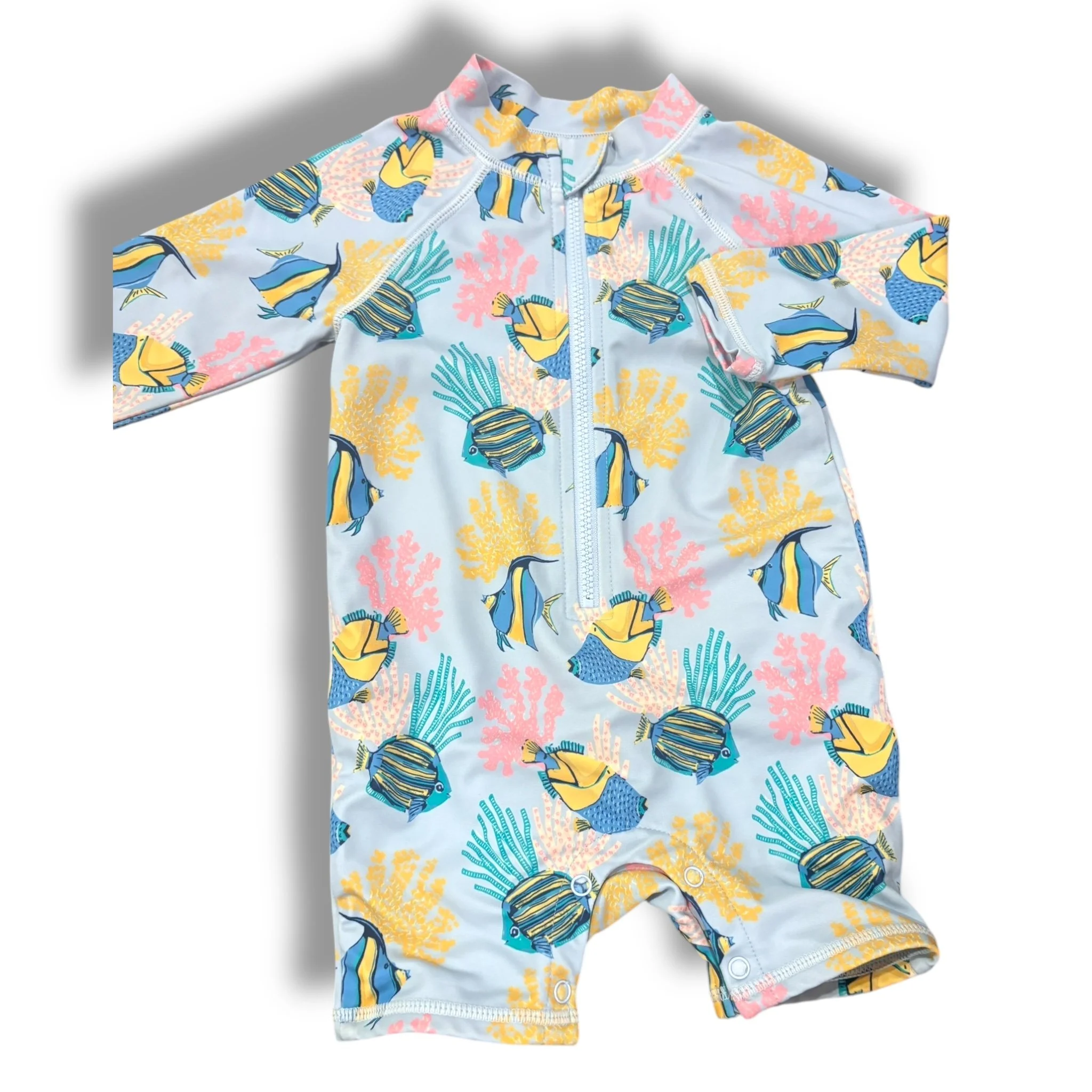 Size 6-12 month Janie and jack blue rash guard zip up swimsuit with fish