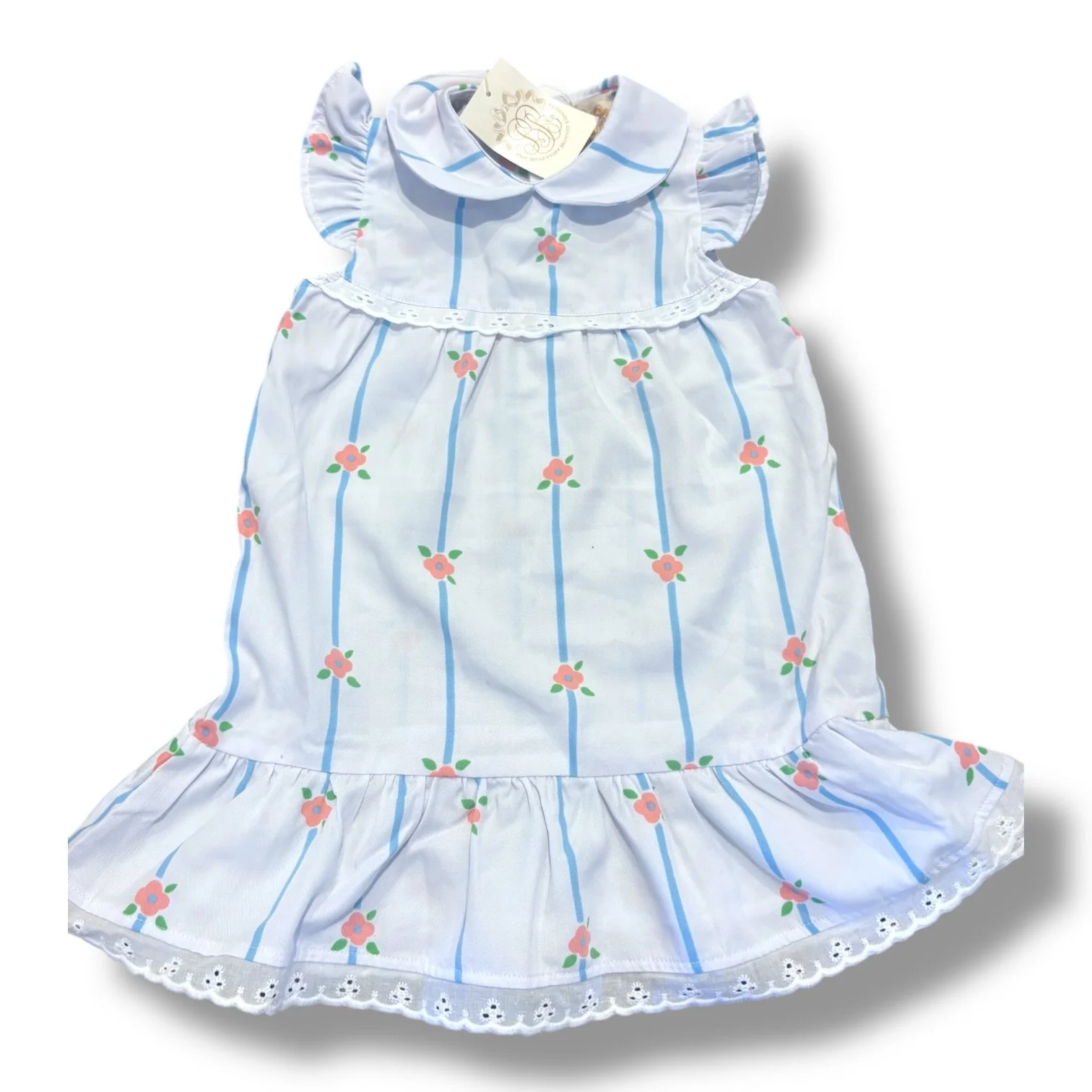 Size 12-18 month TBBC white w/ blue stripes flowers night gown NWT