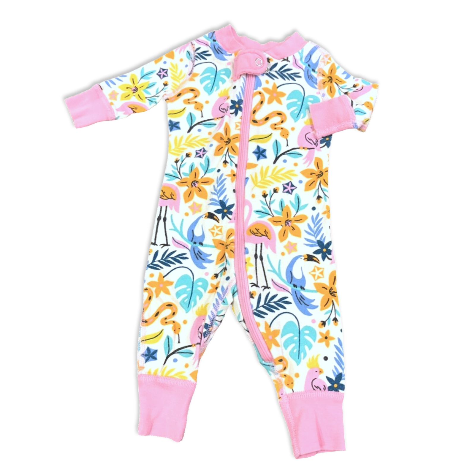 Size 0-3 month Hanna andersson flamingo sleeper, pink trim