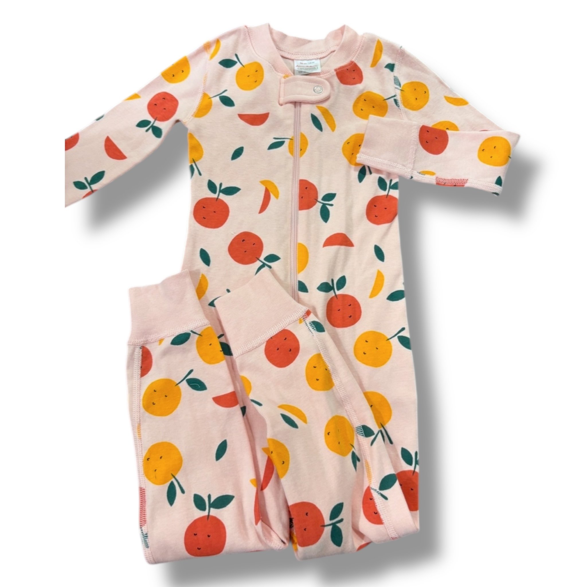 Size 3 Hanna Andersson pink sleeper with oranges and peaches