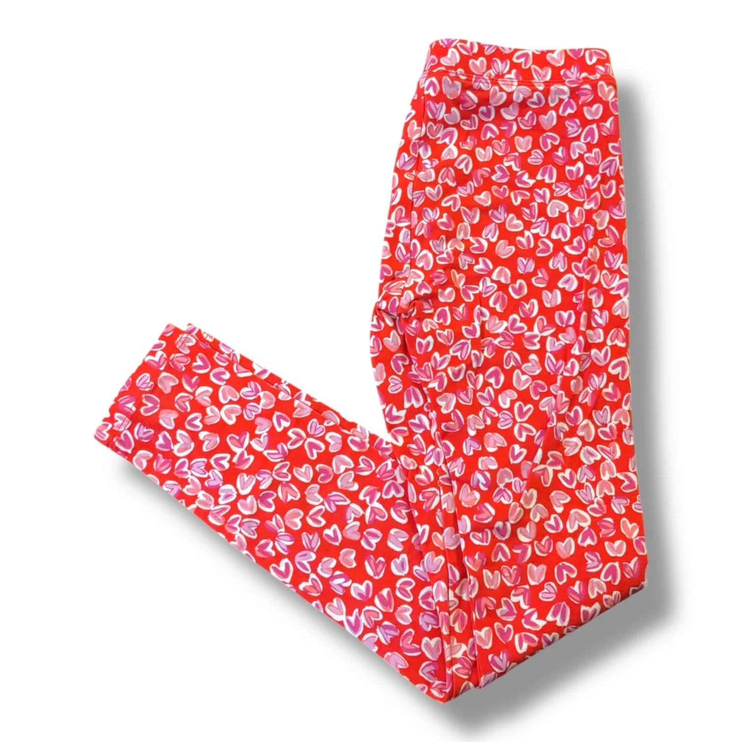 Size 10 Crewcuts red leggings w/ pink/white/purple hearts
