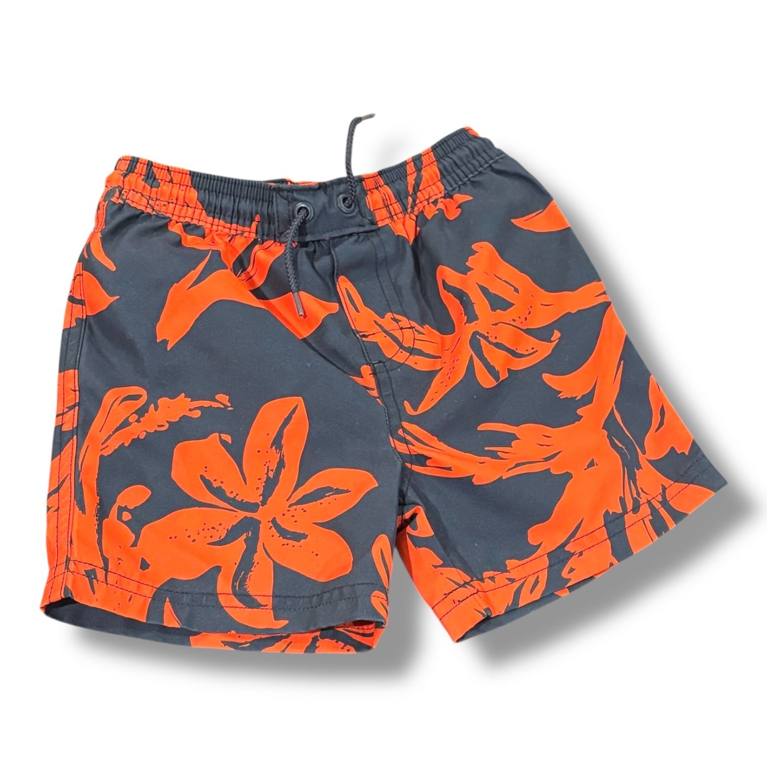 Size 2T Tea Collection navy/red tropical floral swim trunks