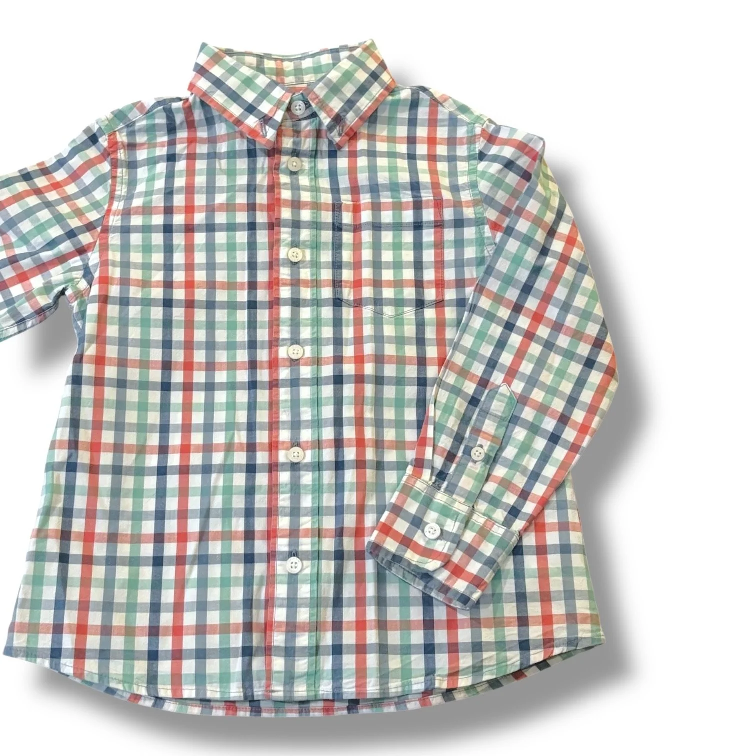 Size 4-5 Crewcuts muted red/green/blue plaid button-up shirt
