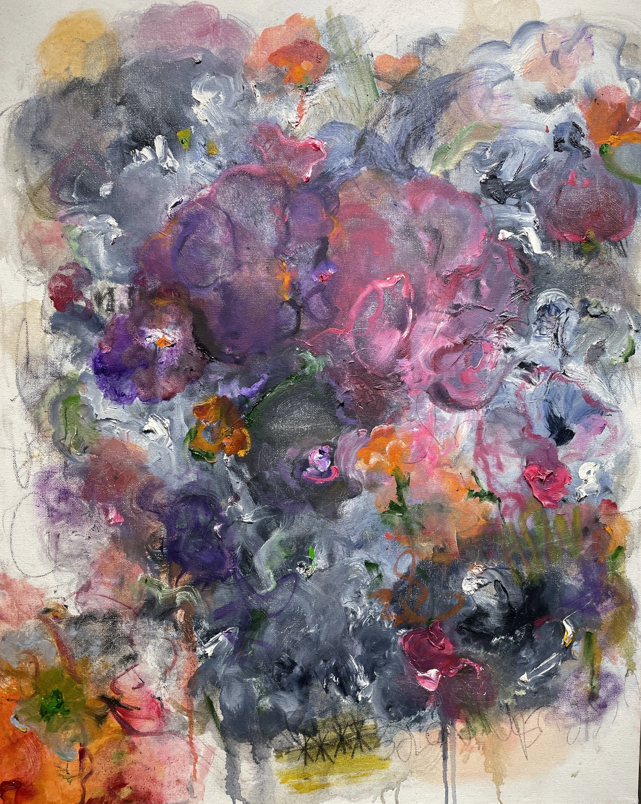   Furious Flowers 6 (MJH)    2022   charcoal, oil on canvas  24in x 30in. 