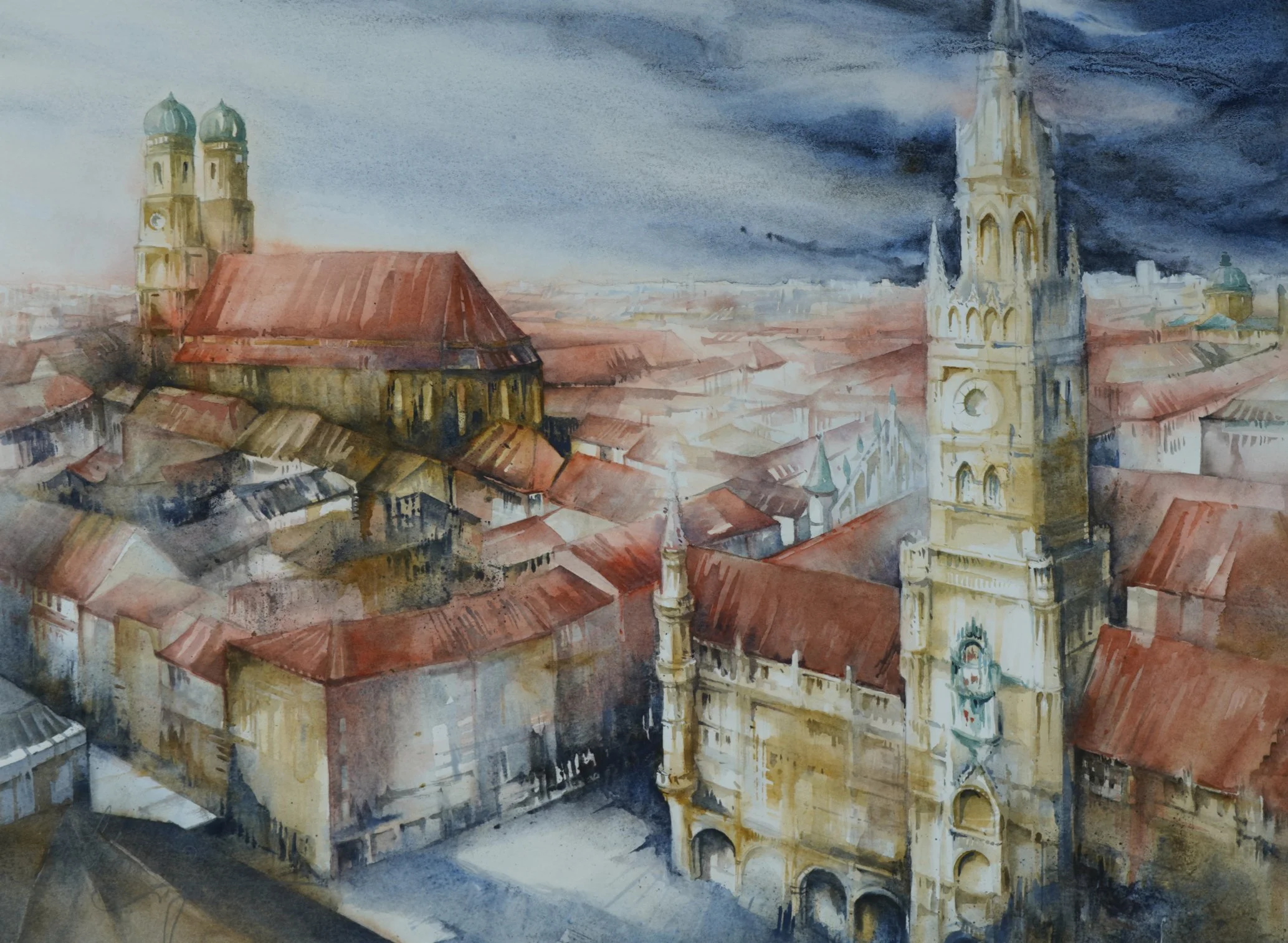 München - Marienplatz, 2018, Aquarell, 44 cm*49 cm