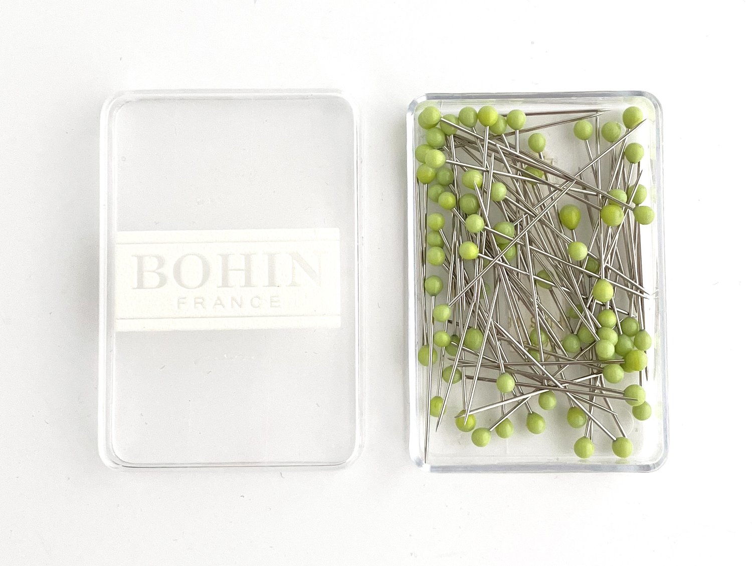 Bohin Murano Glass Head Pins in Pea Green —