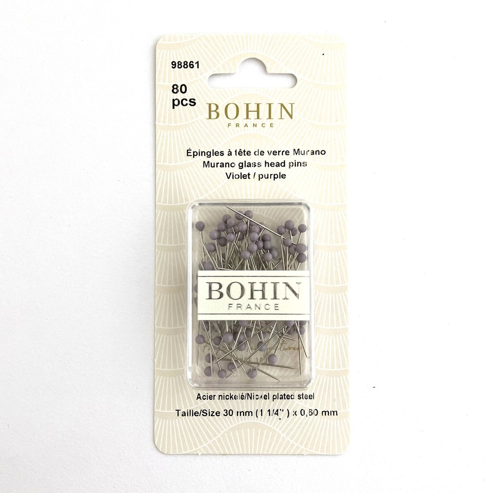 Bohin Glass Head Pins 1 3/16 Rainbow Assortment: 80 pcs