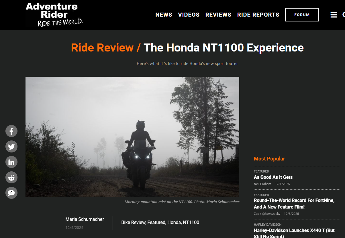 THE HONDA NT1100 EXPERIENCE - 
Adventure Rider is an internationally popular
website and forum about all things Adventure Motorcycling