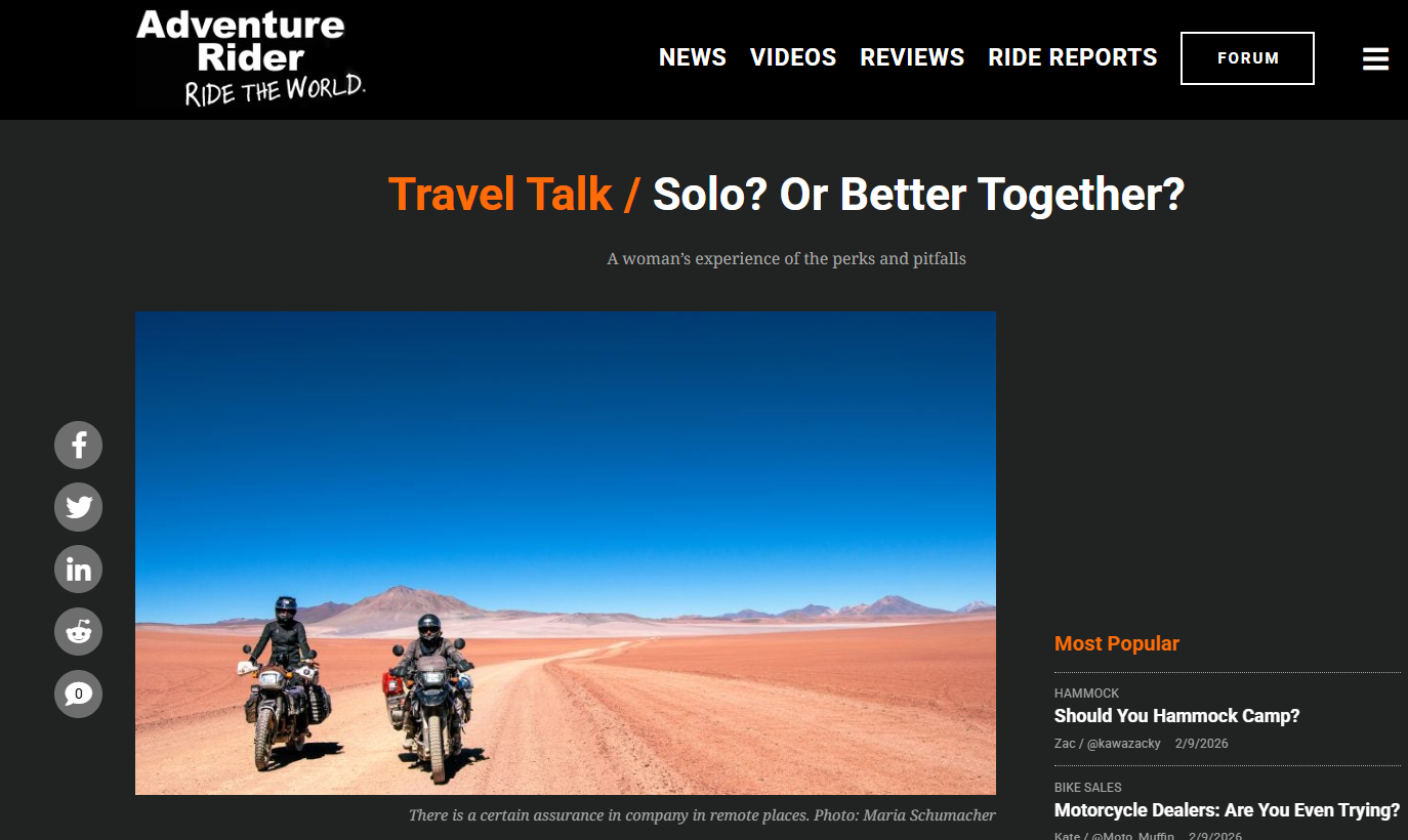 SOLO? OR BETTER TOGETHER - 
Adventure Rider is an internationally popular
website and forum about all things Adventure Motorcycling