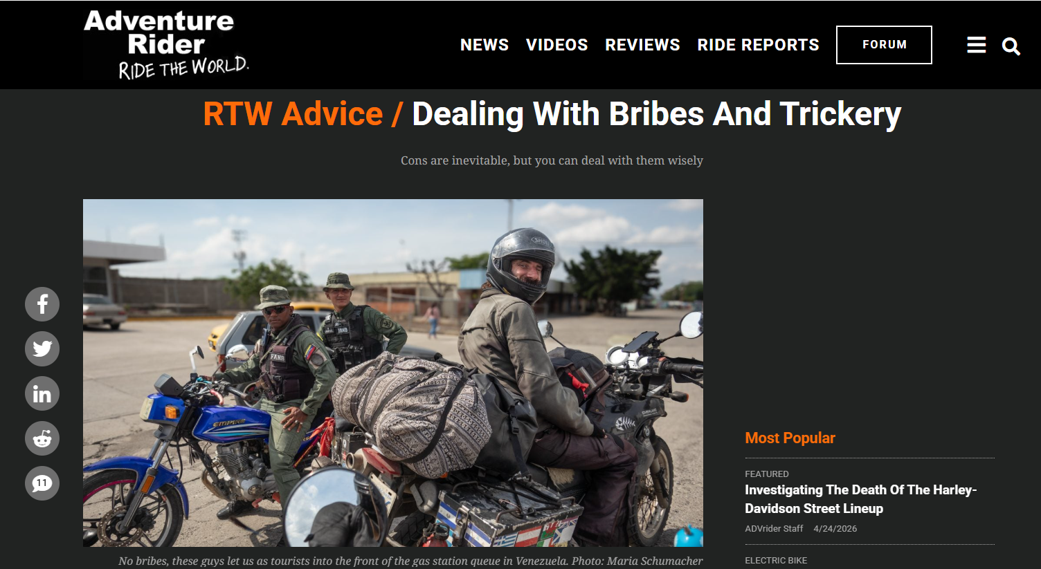 DEALING WITH BRIBES AND TRICKERY - 
Adventure Rider is an internationally popular
website and forum about all things Adventure Motorcycling