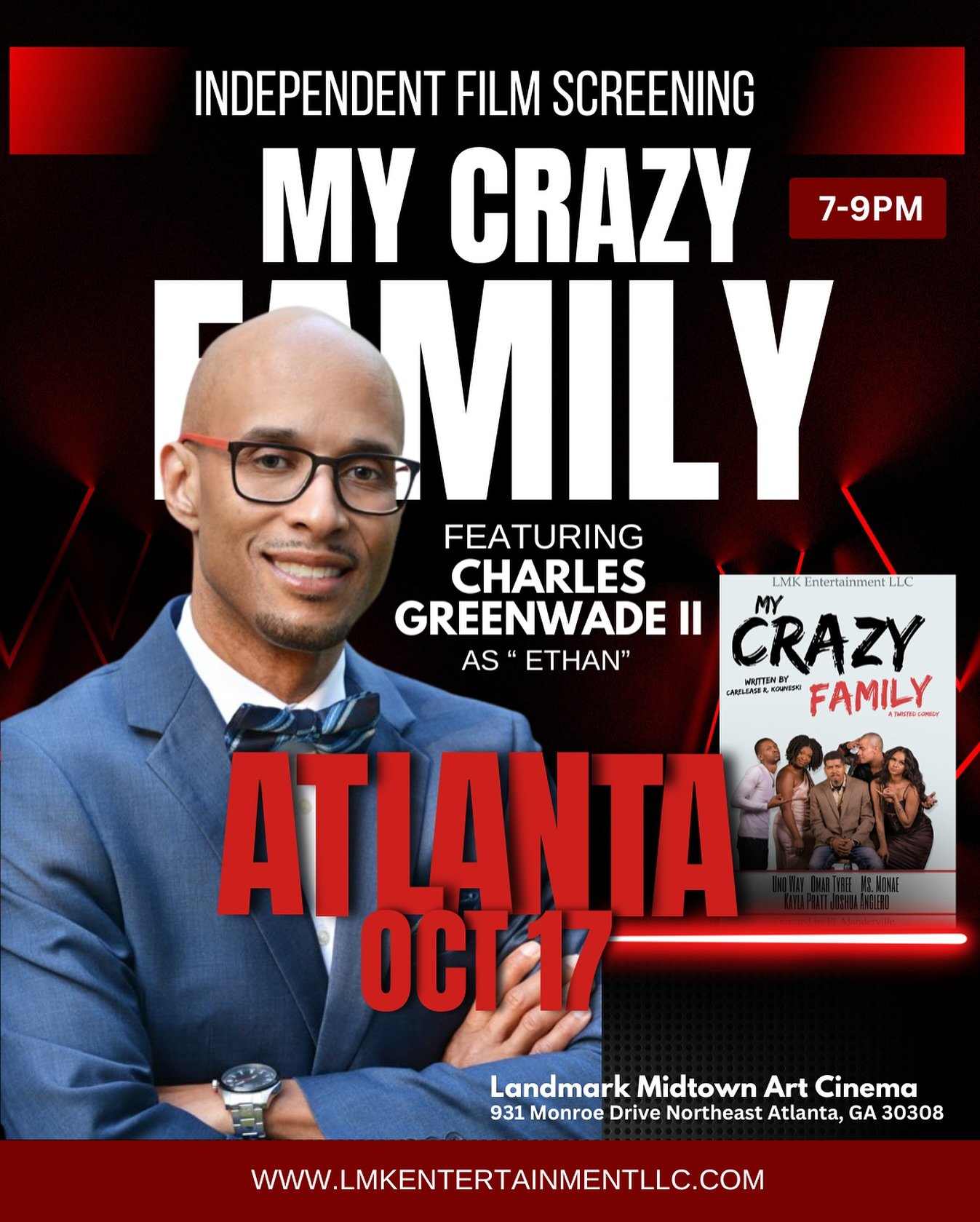 This Thursday, Oct 17th, head to the iconic Landmark Midtown Art Cinema (931 Monroe Dr NE, Atlanta, GA) for the screening of My Crazy Family: A Twisted Comedy. Featuring: @csgthe2nd 

Grab your tickets now at: https://www.eventbrite.com/e/my-crazy-fa